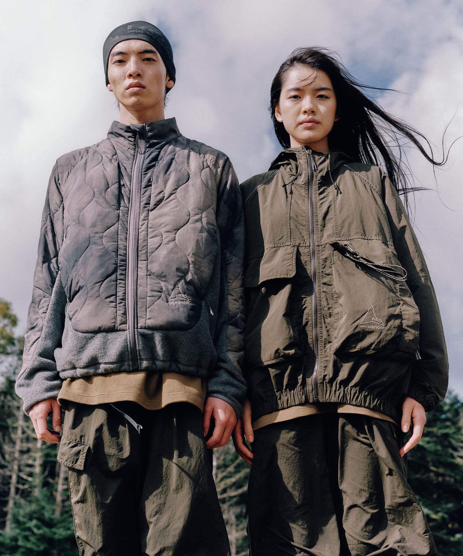 and wander　ROA quilting fleece jacket Gray M