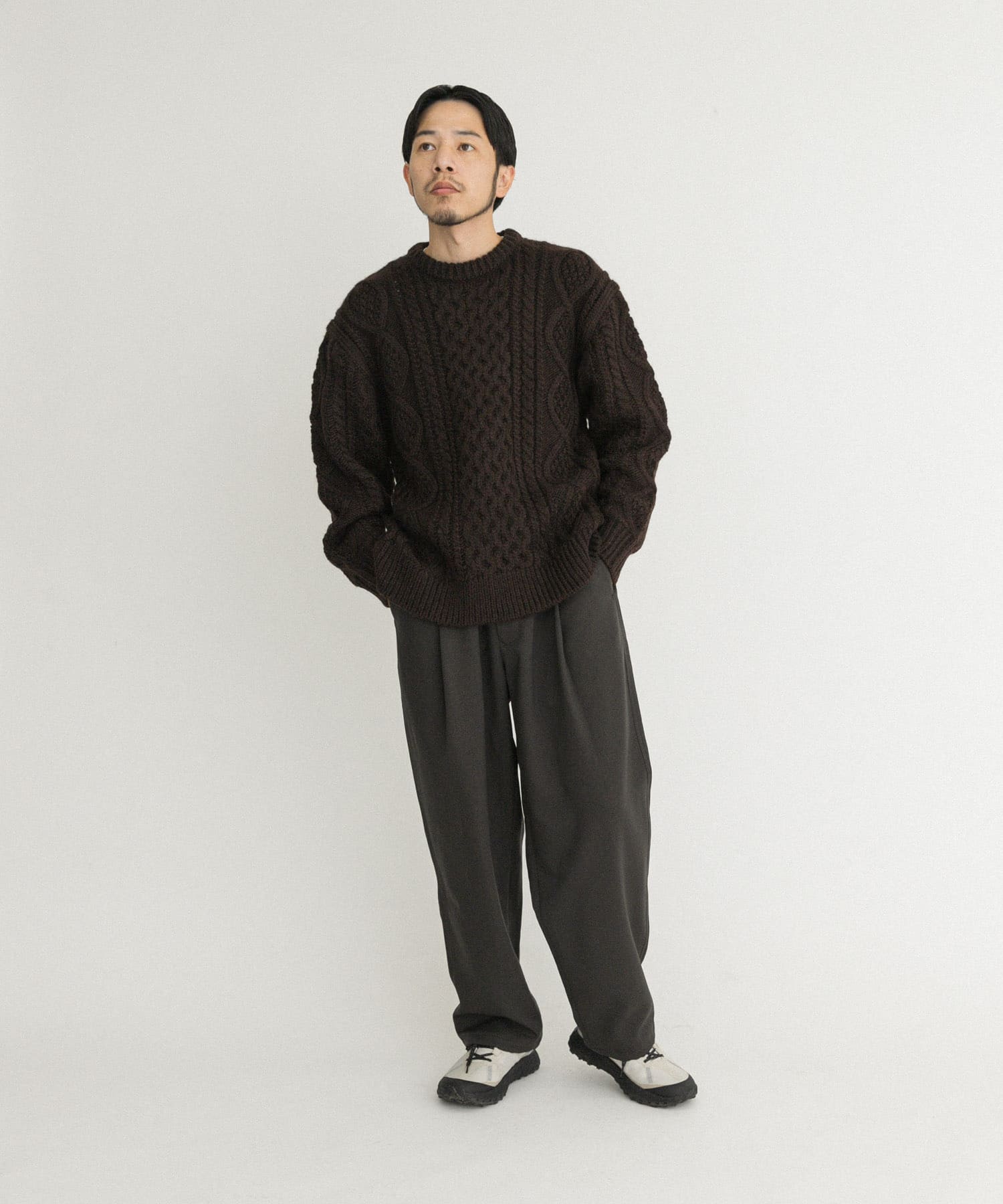 アランニットプルオーバー ブラウン L