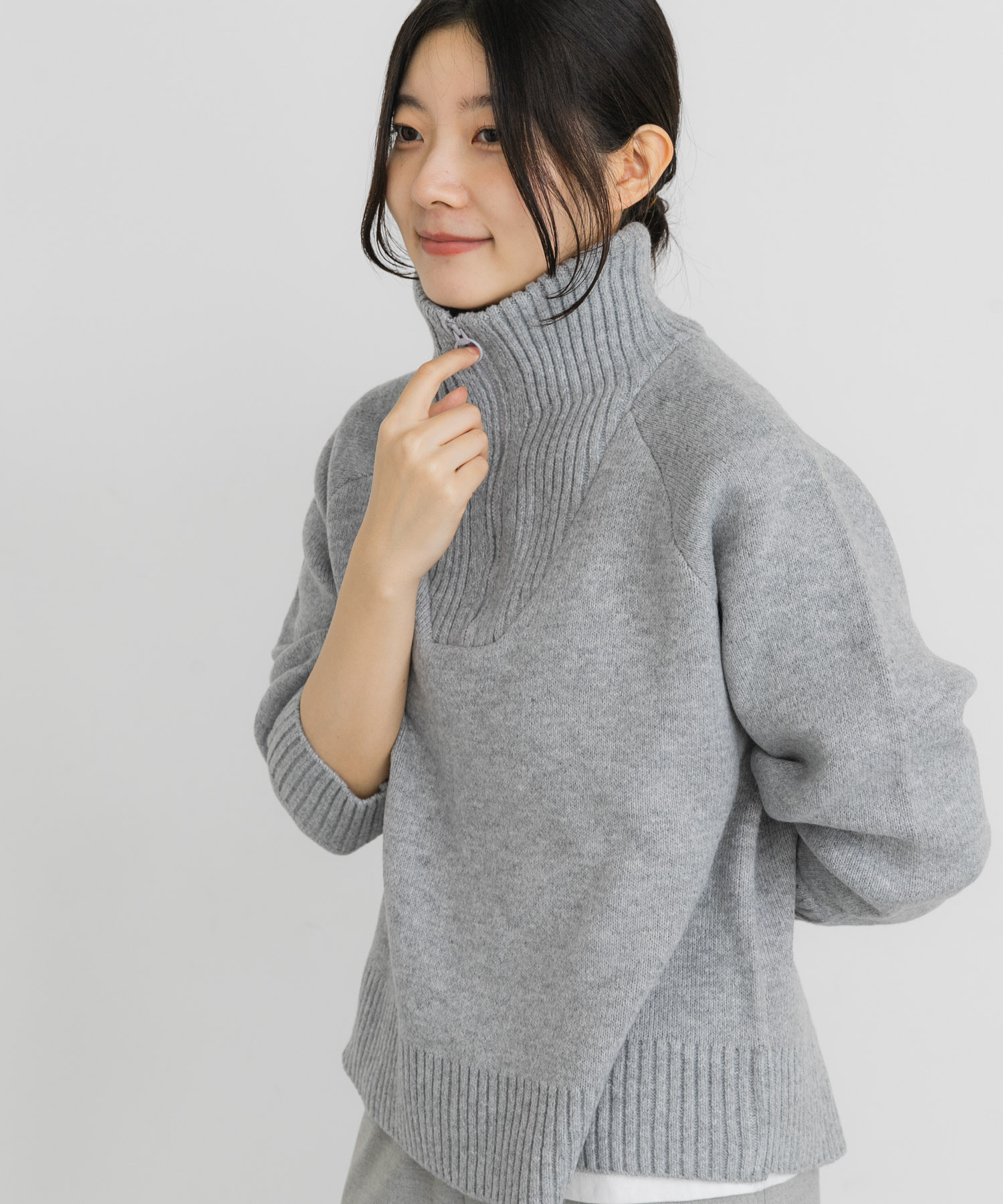 プレーティングハーフジップニットプルオーバー(one ブルー): トップス