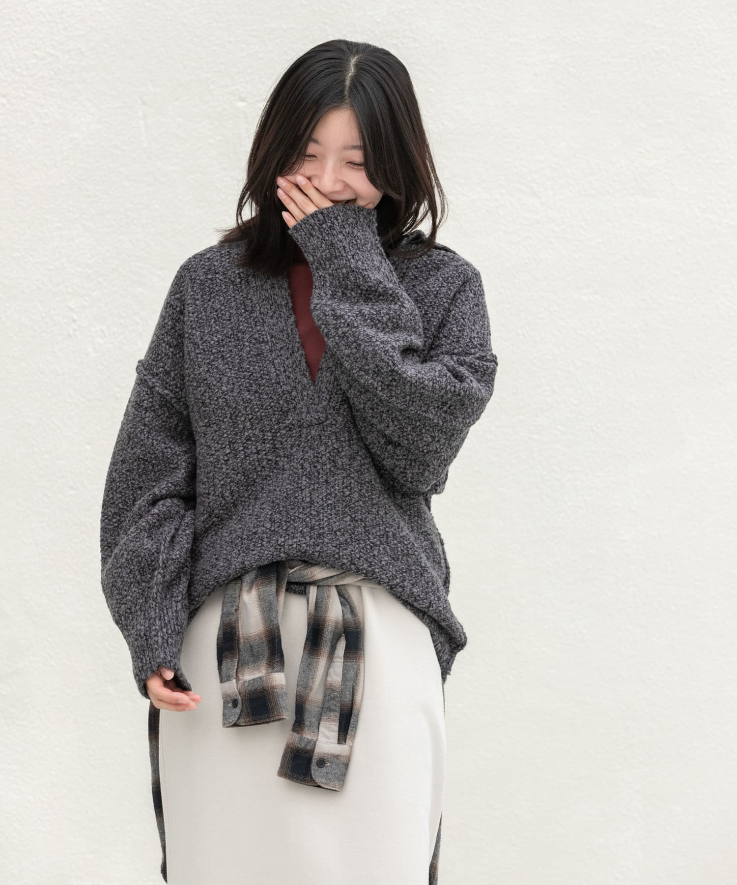 鹿子編みスキッパー衿ニット