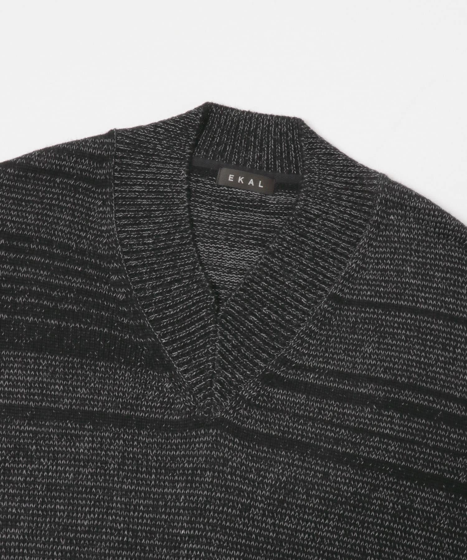 Vネックバルキーボーダーニット ブラック One