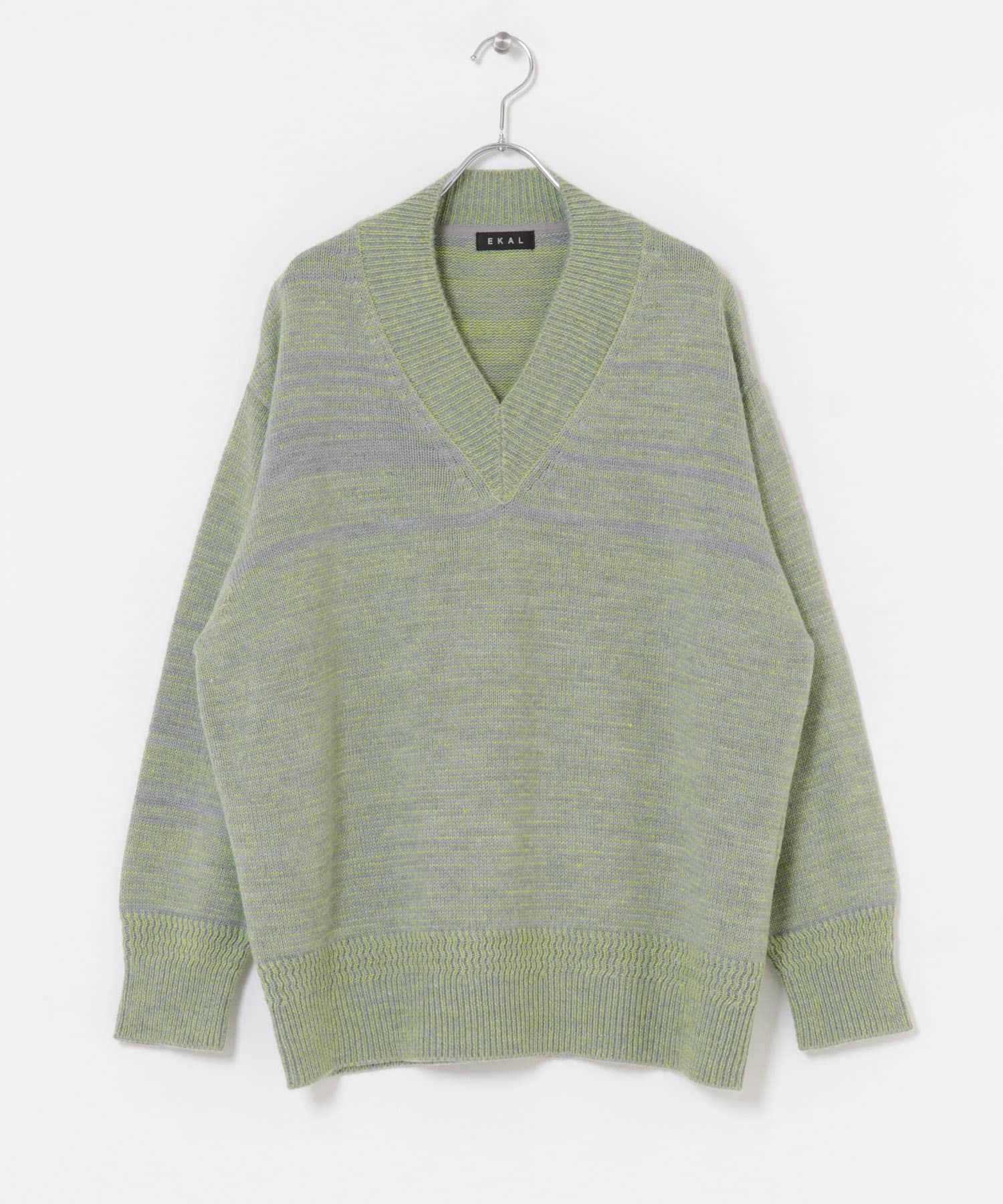 Vネックバルキーボーダーニット グレー One