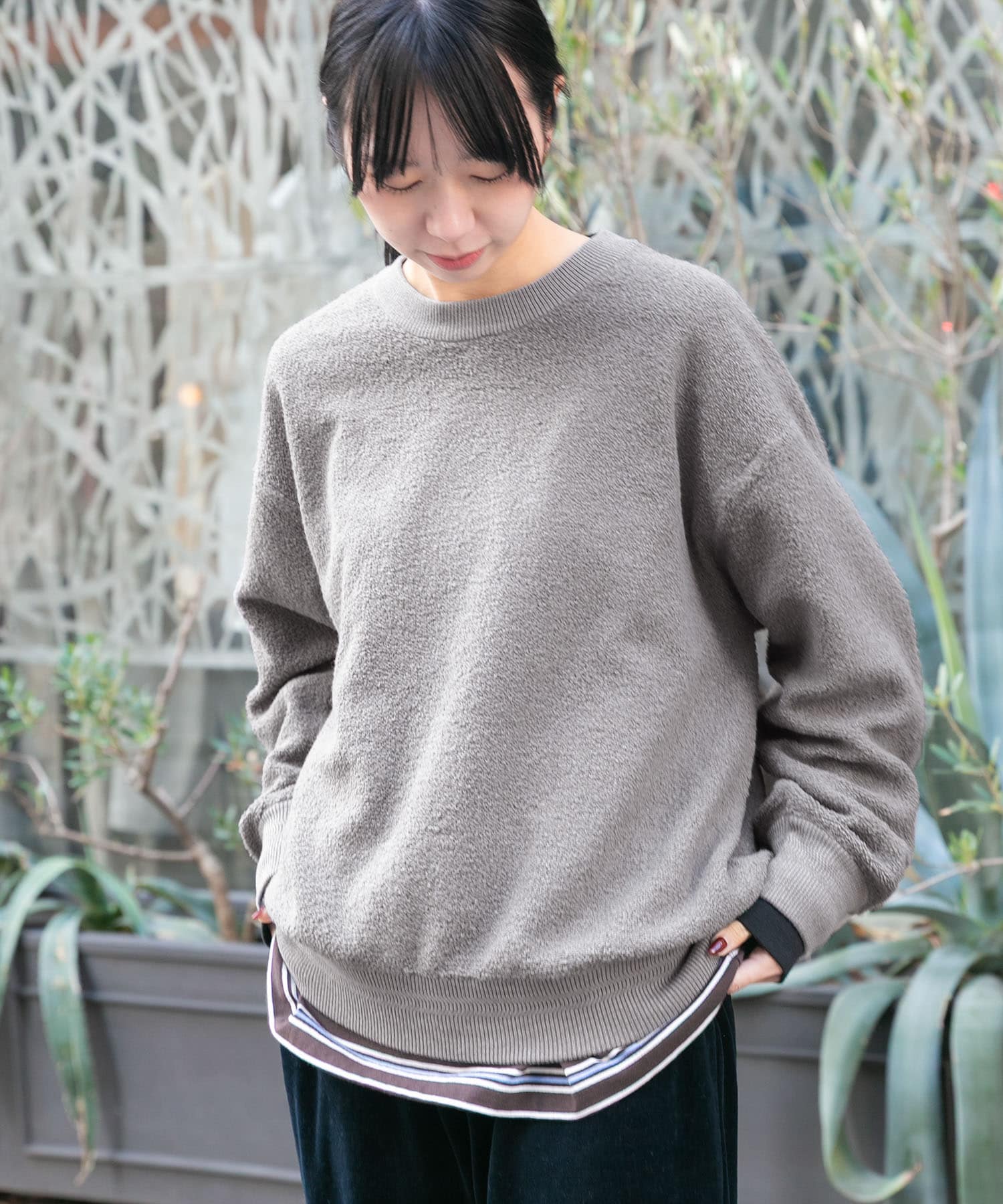 パイル編みクルーニット