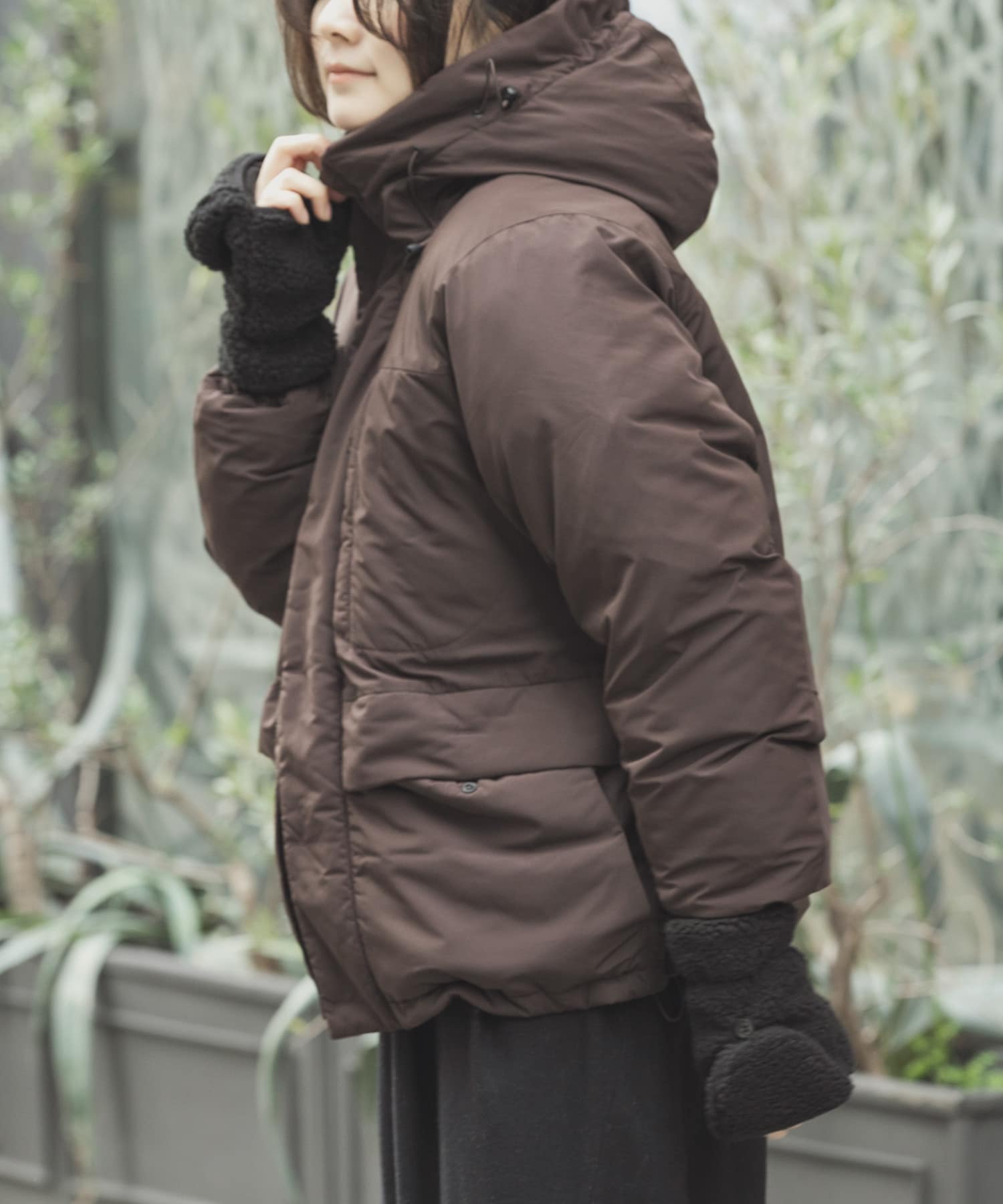 『UR TECH』中綿フードジャケット ダークブラウン one