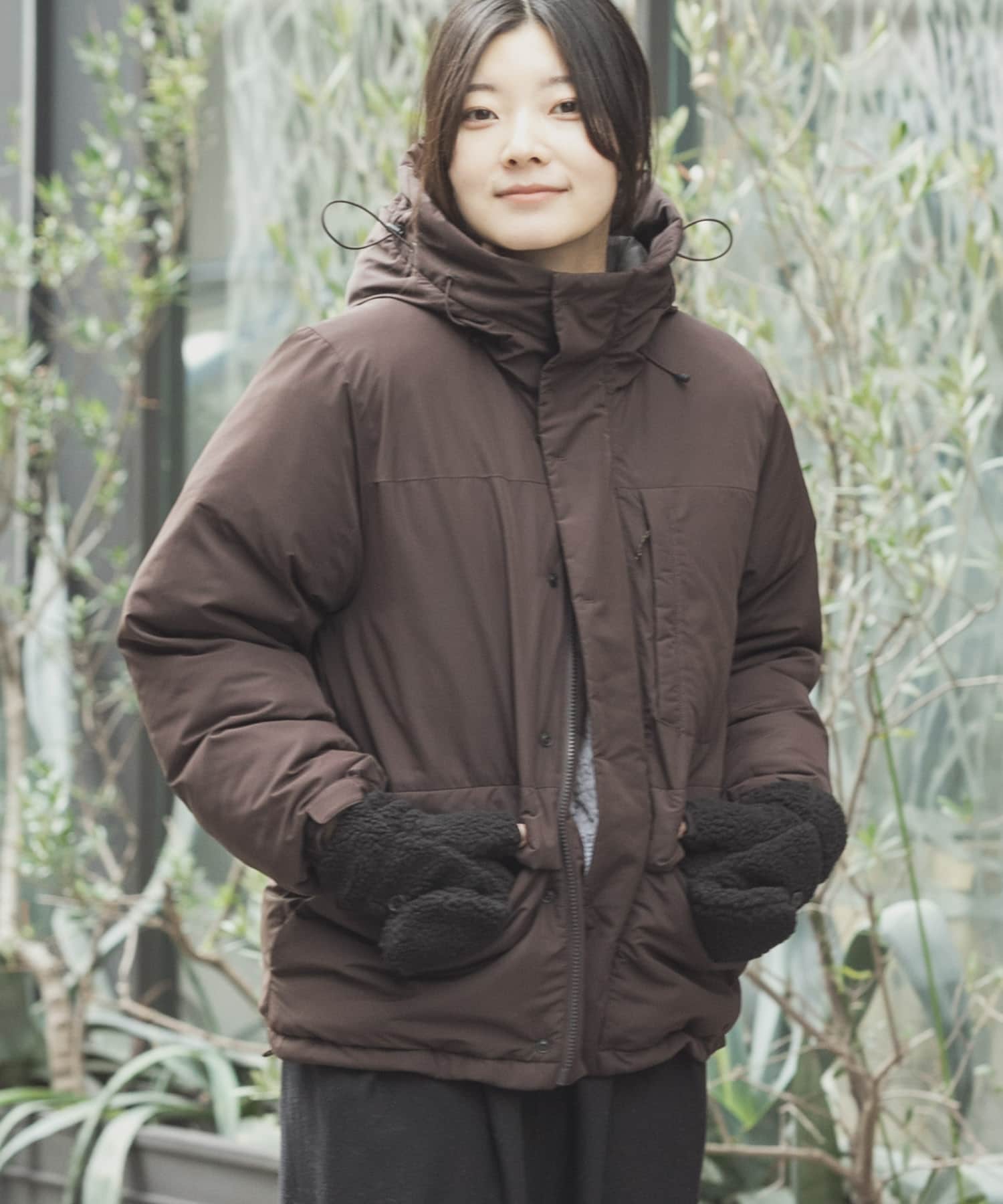 『UR TECH』中綿フードジャケット ダークブラウン one