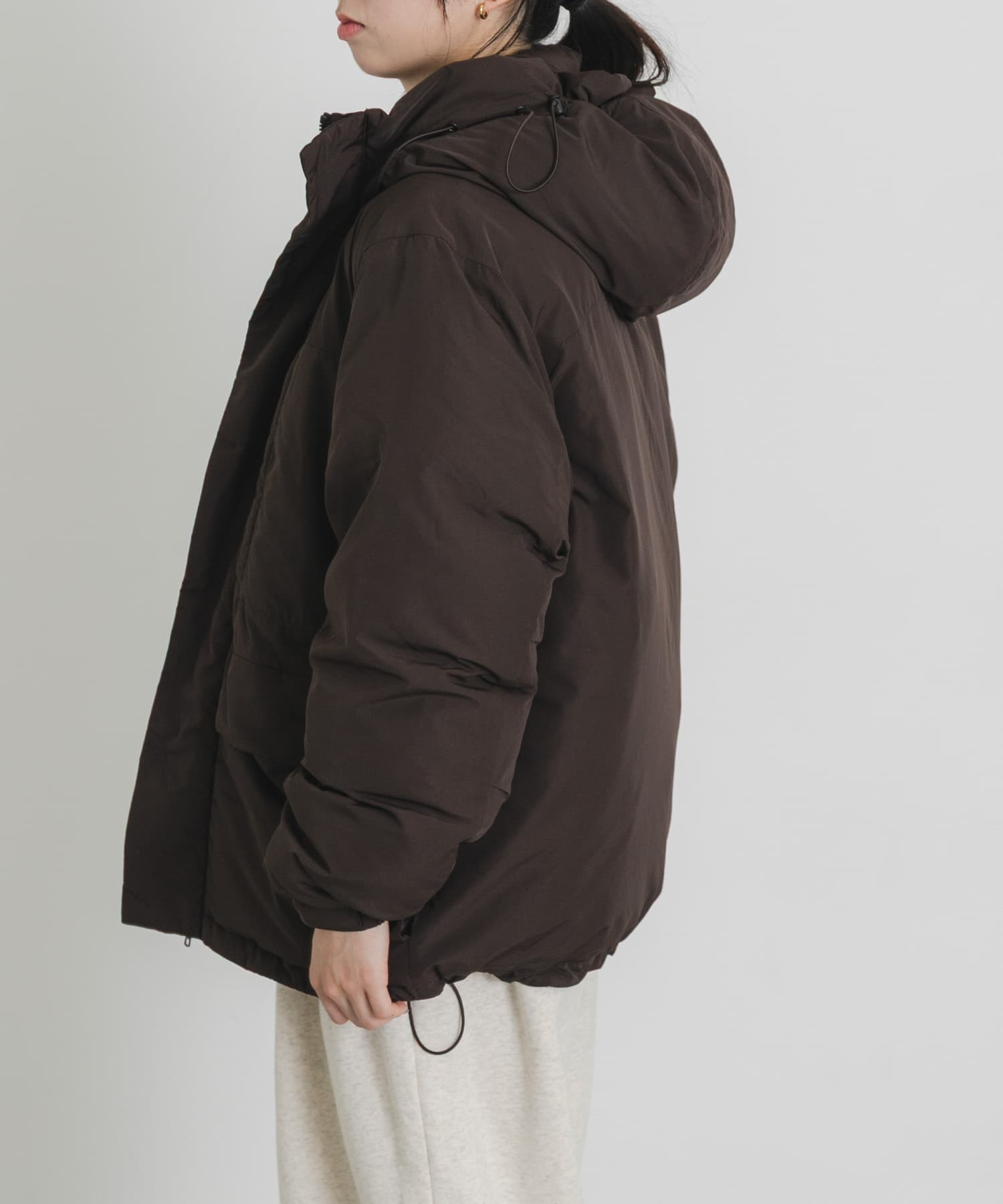 『UR TECH』中綿フードジャケット ダークブラウン one