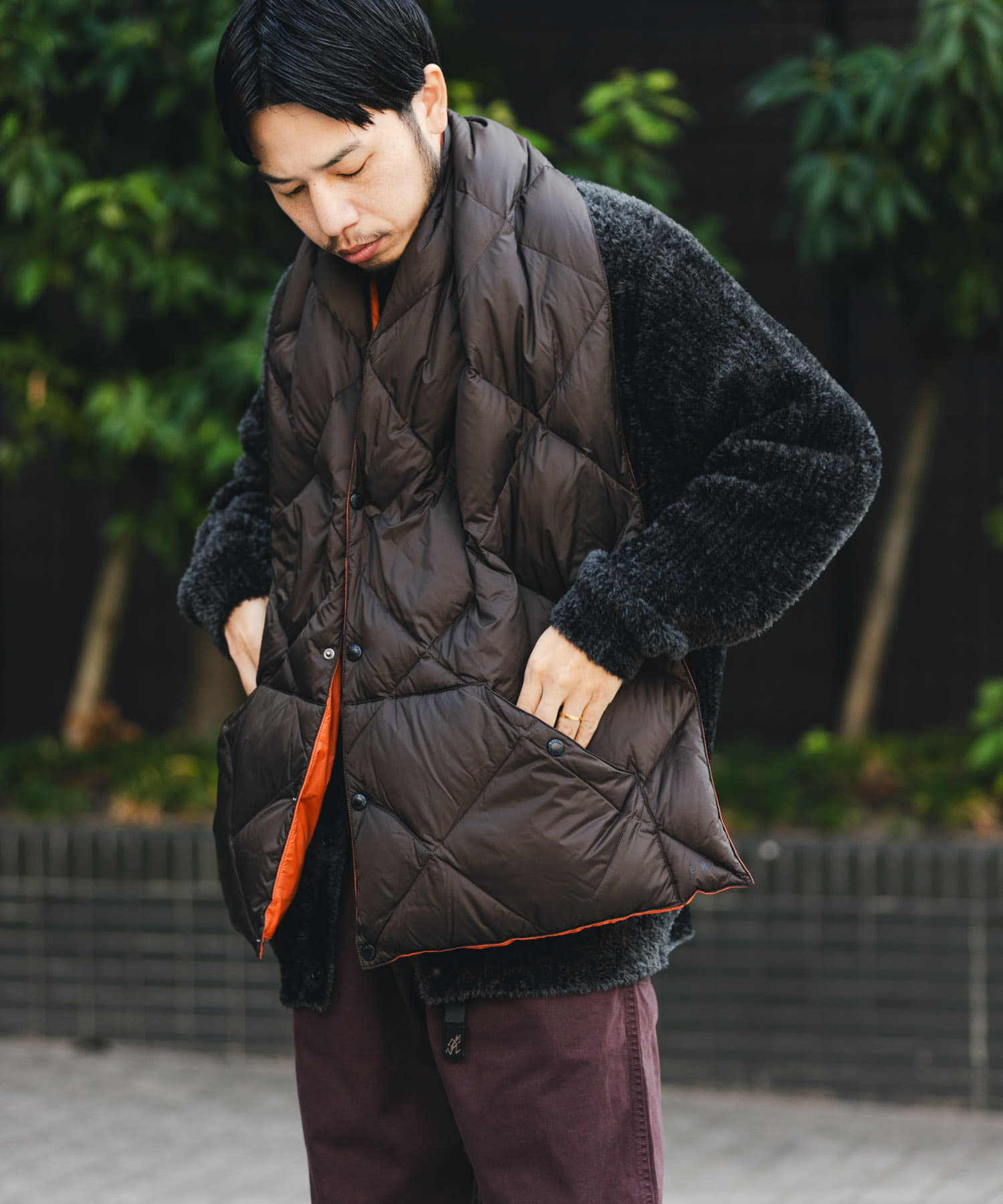 『別注』TAION×EKAL　リバーシブルダウンショール CHOCO/ORG One