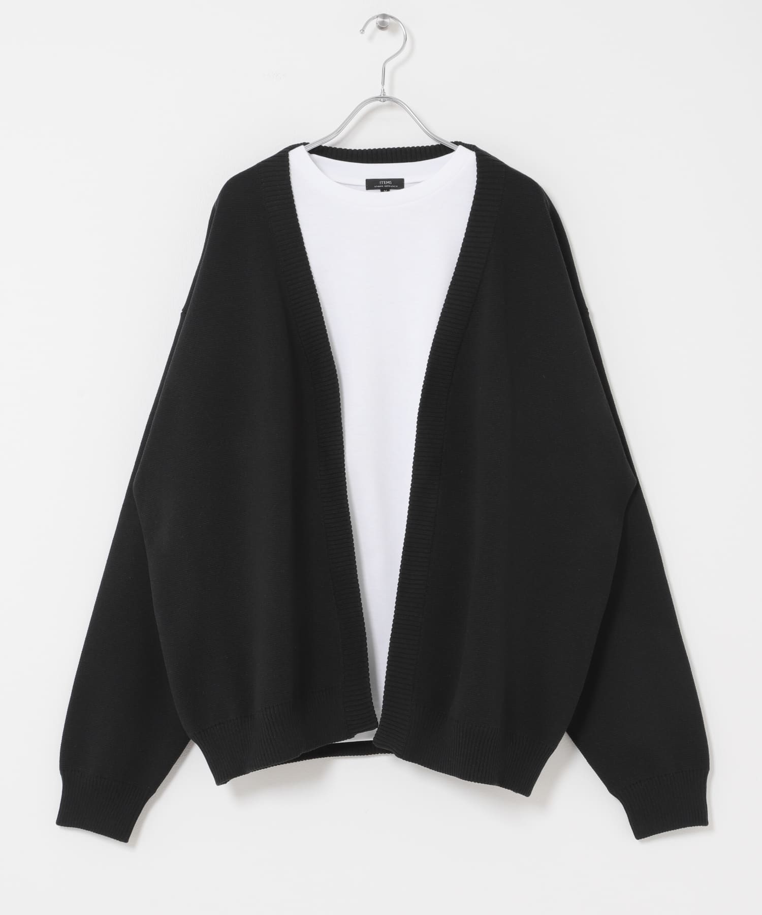 『洗濯可/抗菌/防臭/UVカット』高機能リブニットカーディガン+インナー セット BLK M