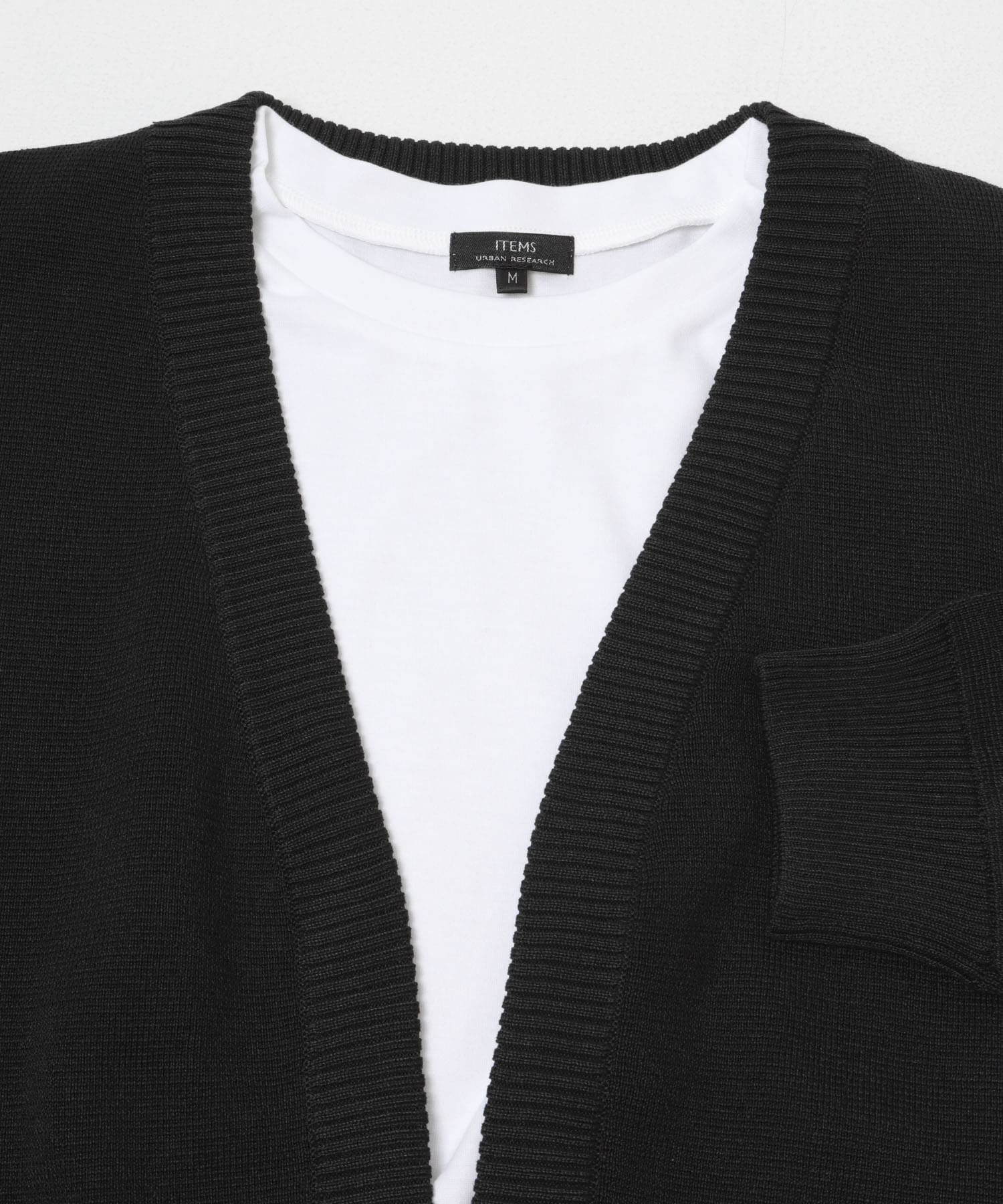 『洗濯可/抗菌/防臭/UVカット』高機能リブニットカーディガン+インナー セット BLK M