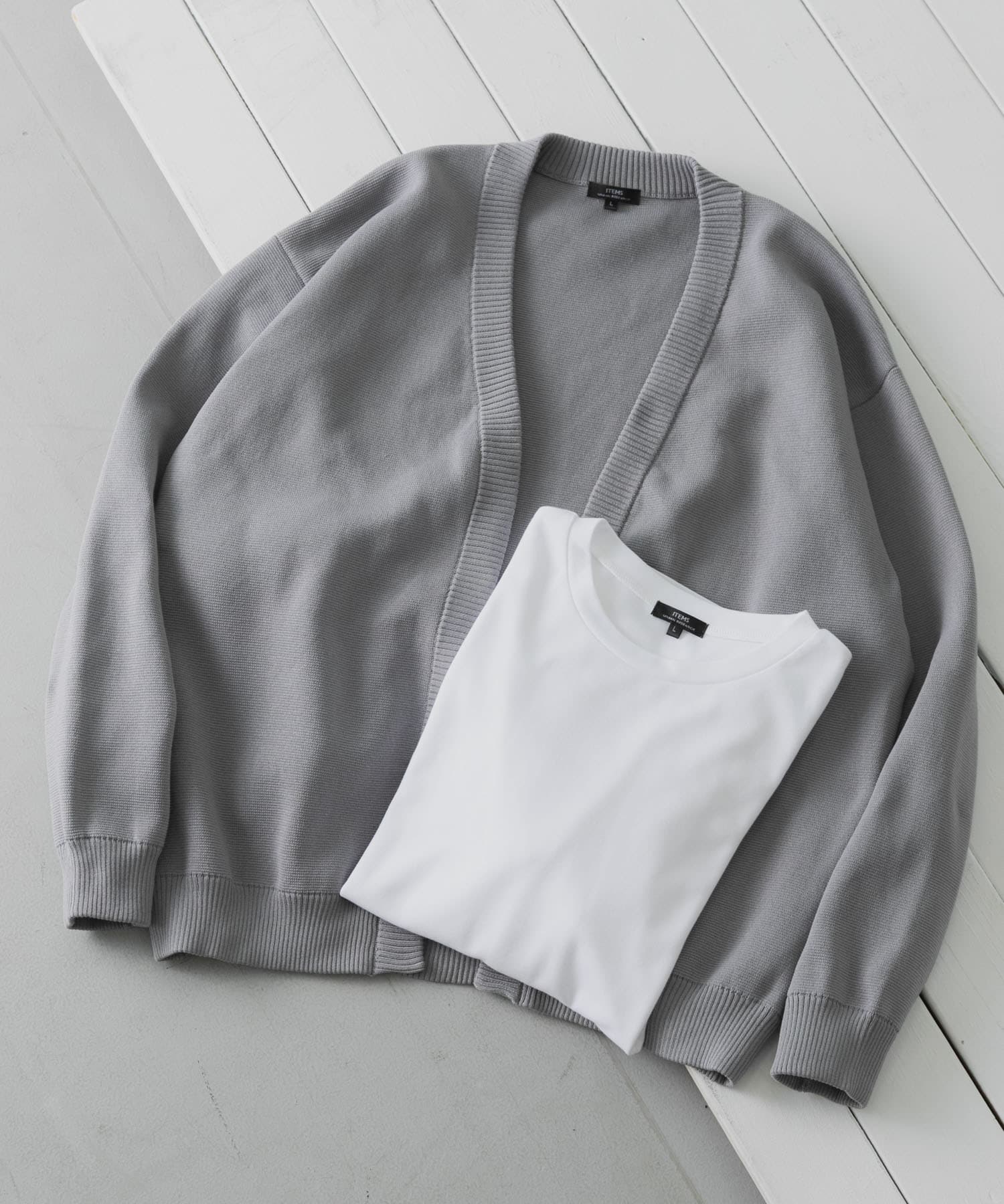 『洗濯可/抗菌/防臭/UVカット』高機能リブニットカーディガン+インナー セット GRY M