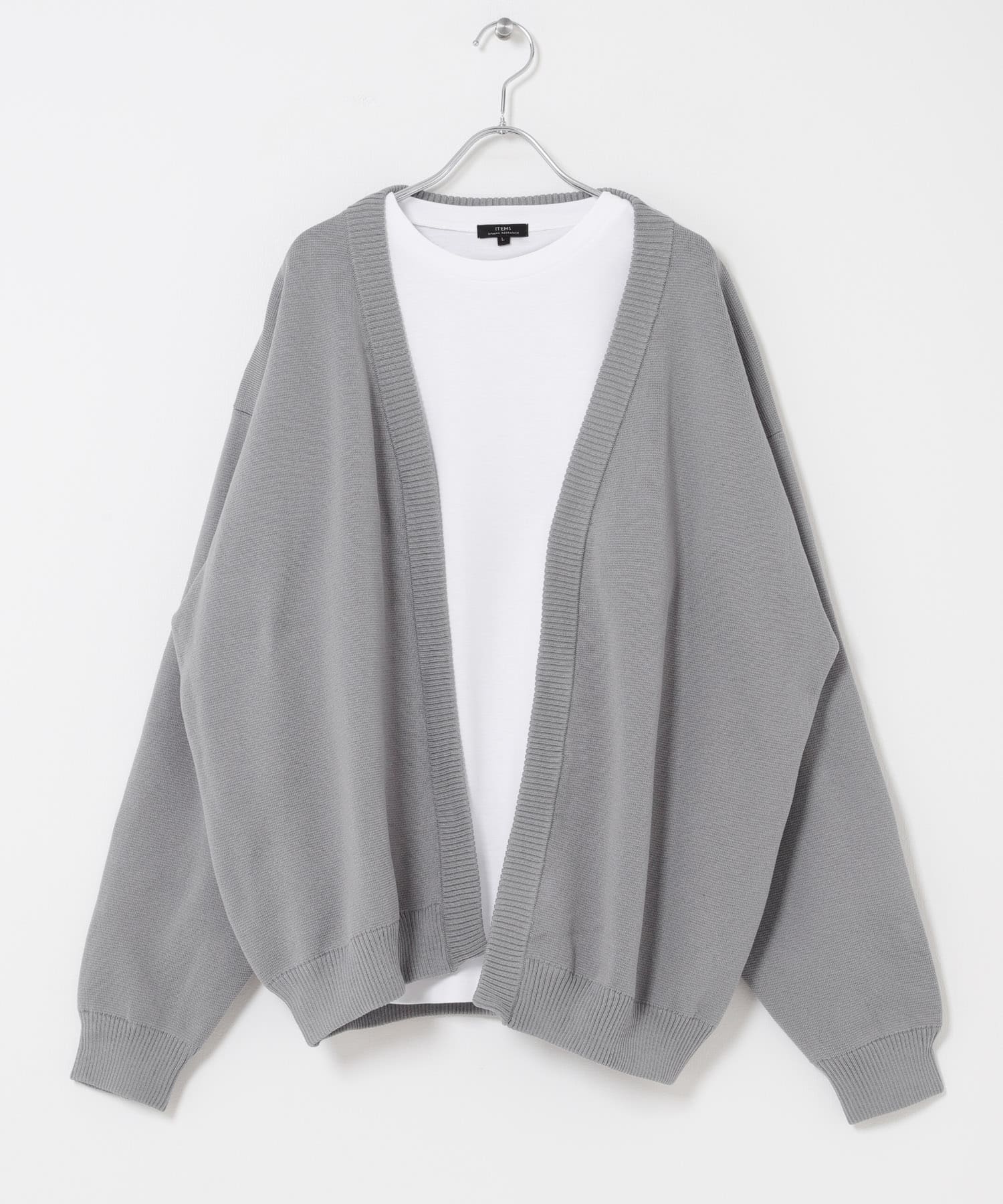 『洗濯可/抗菌/防臭/UVカット』高機能リブニットカーディガン+インナー セット GRY M