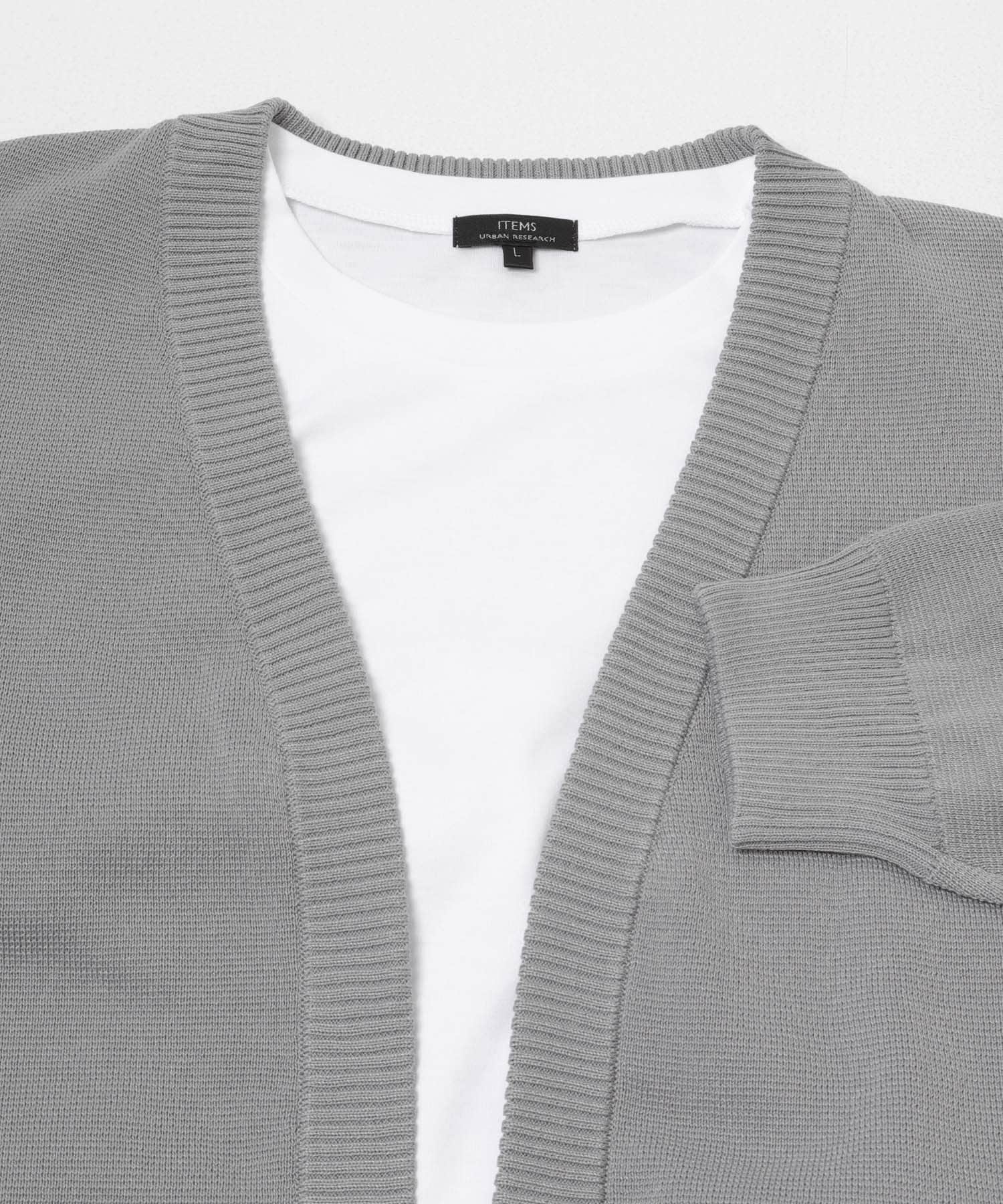 『洗濯可/抗菌/防臭/UVカット』高機能リブニットカーディガン+インナー セット GRY M