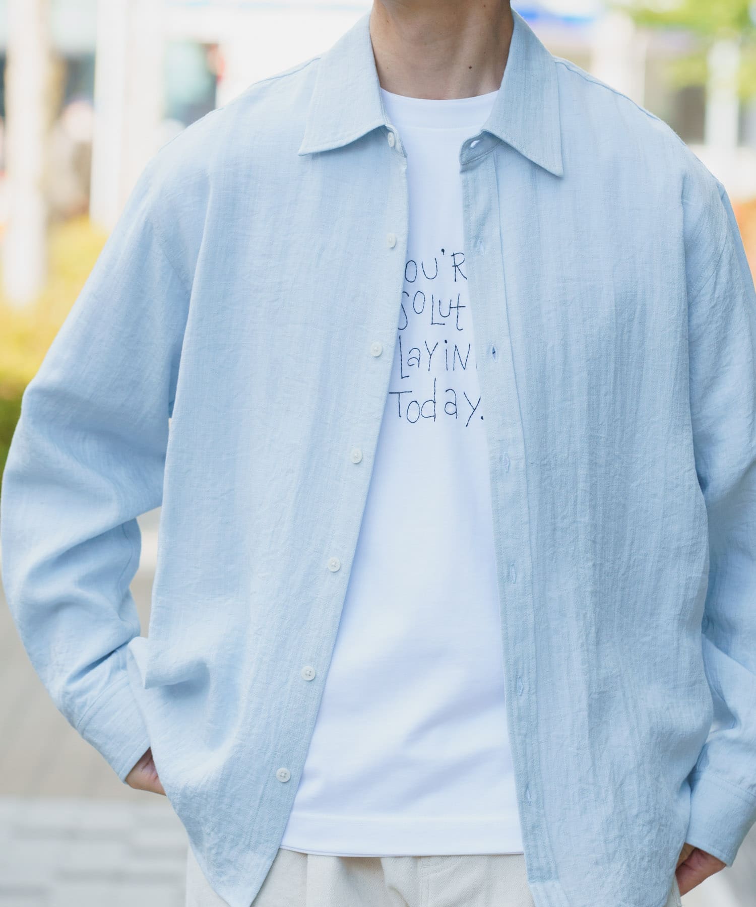 リネンブレンドレギュラーカラーシャツ SAX L