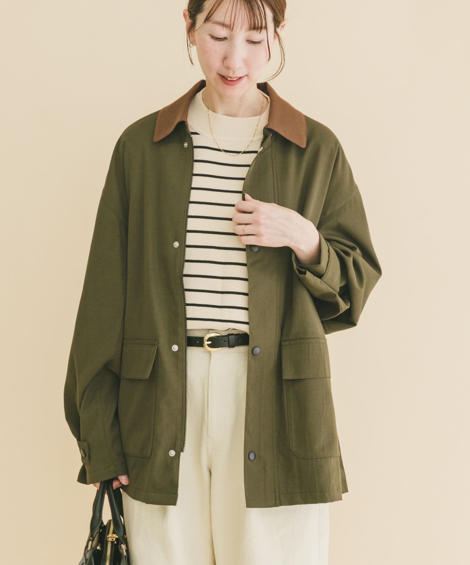 襟配色 ハンティングジャケット KHK L