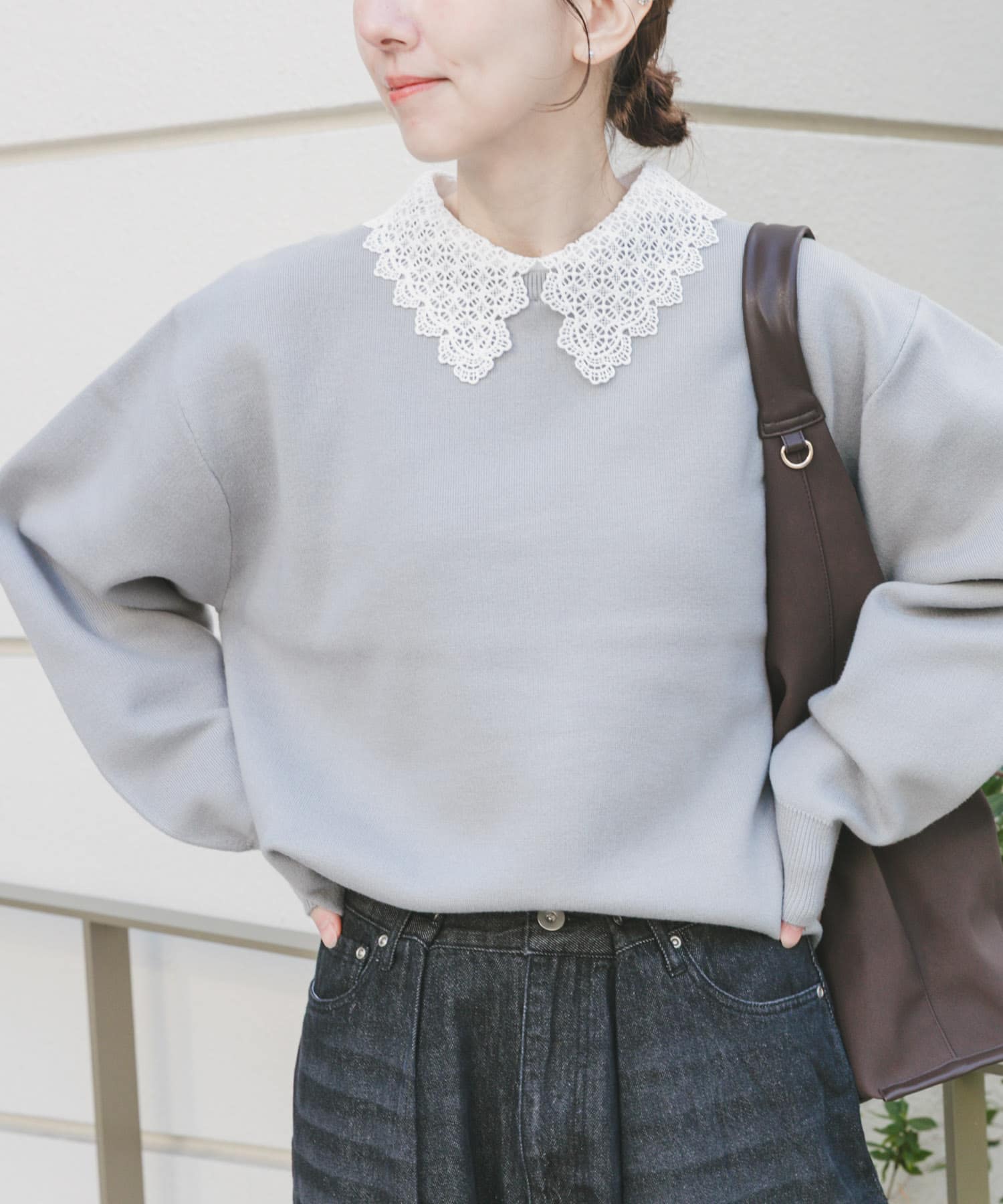 衿レーススウェットライクニット