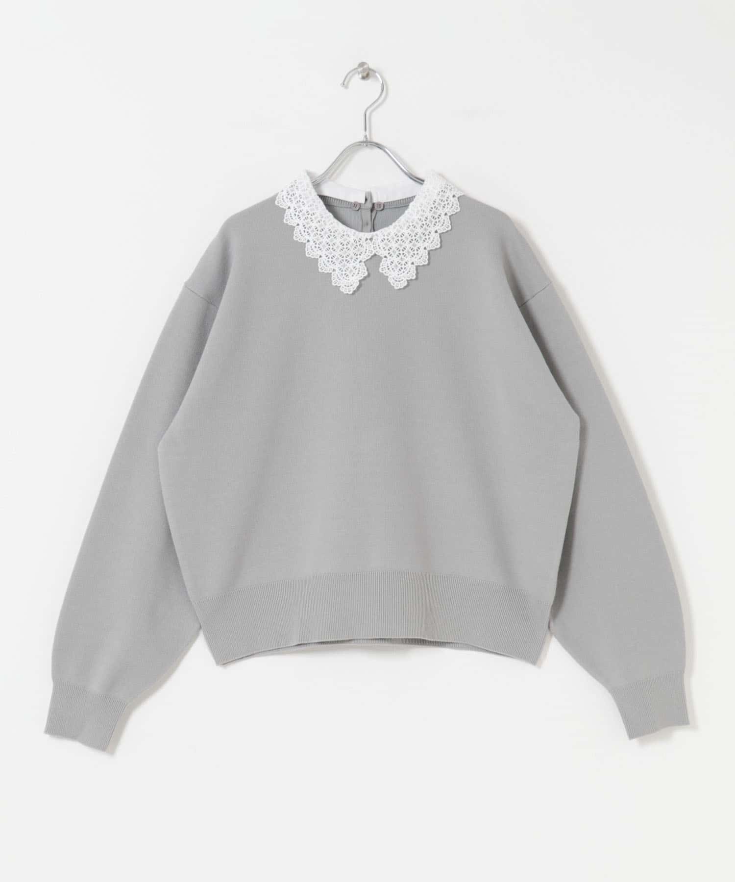 衿レーススウェットライクニット