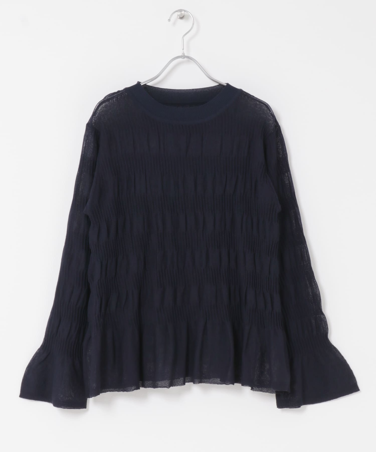 シャーリングフレアスリーブニット NVY Free