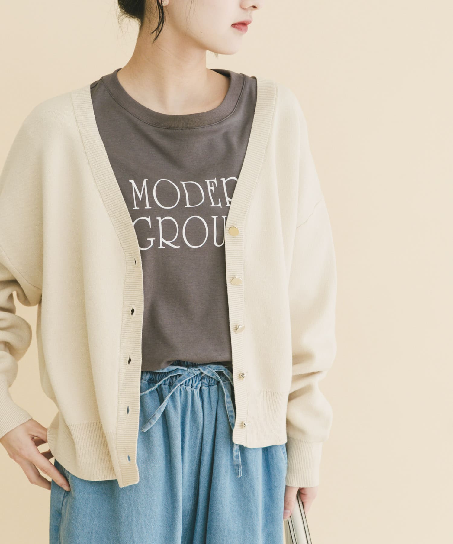 スウェットライクVネックカーディガン