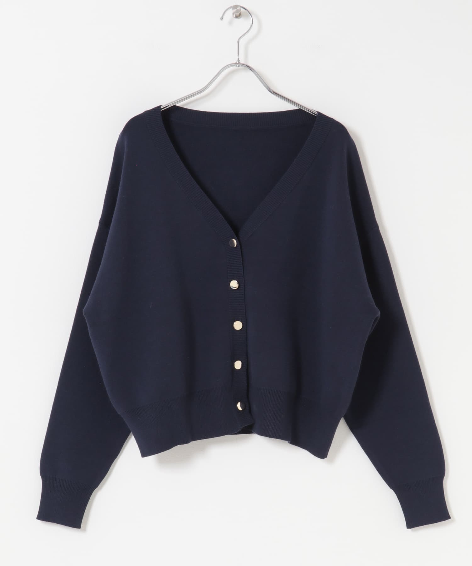 スウェットライクVネックカーデ NVY Free