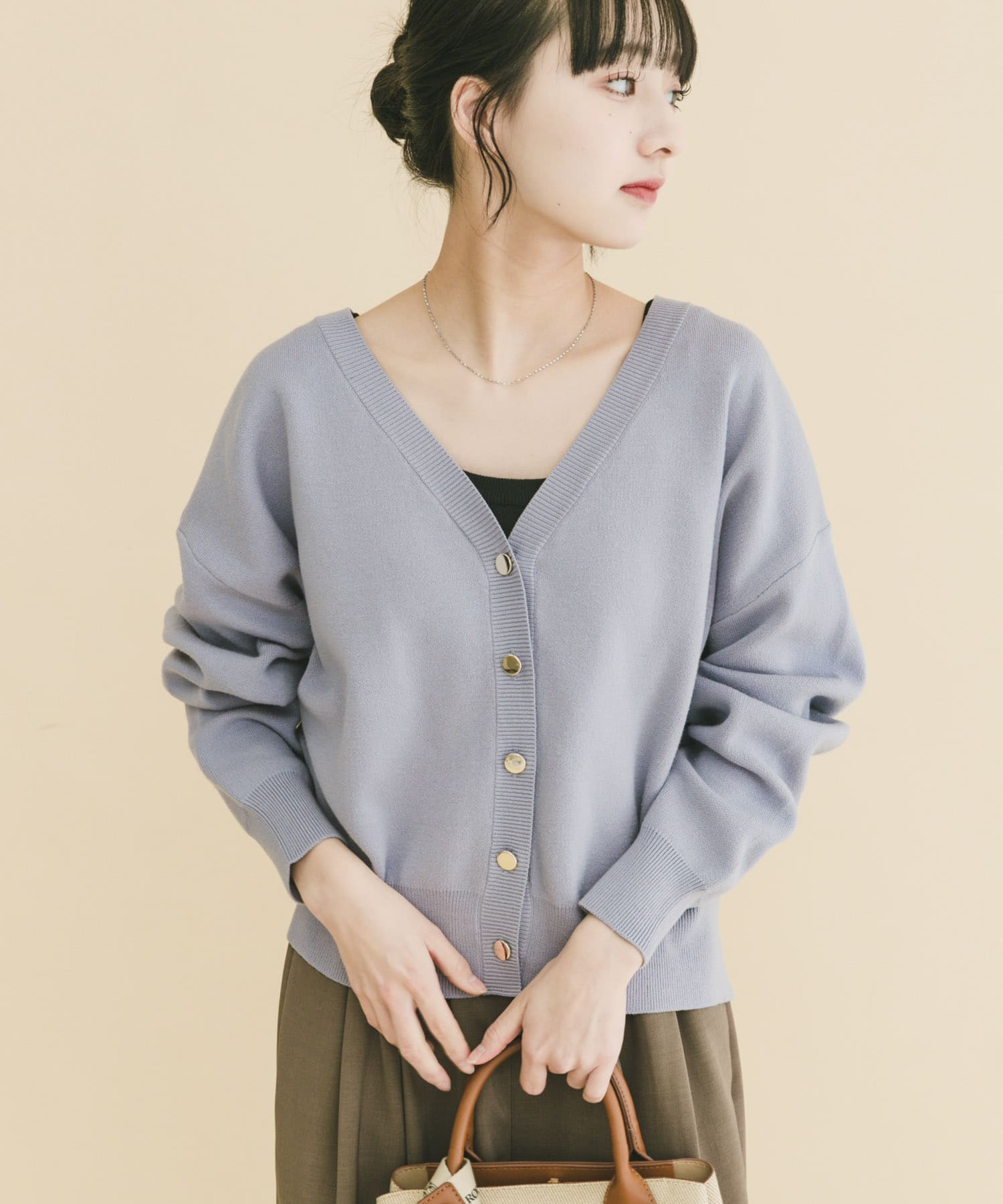 『イージーケア』スウェットライクVネックカーディガン(楽着シリーズ)