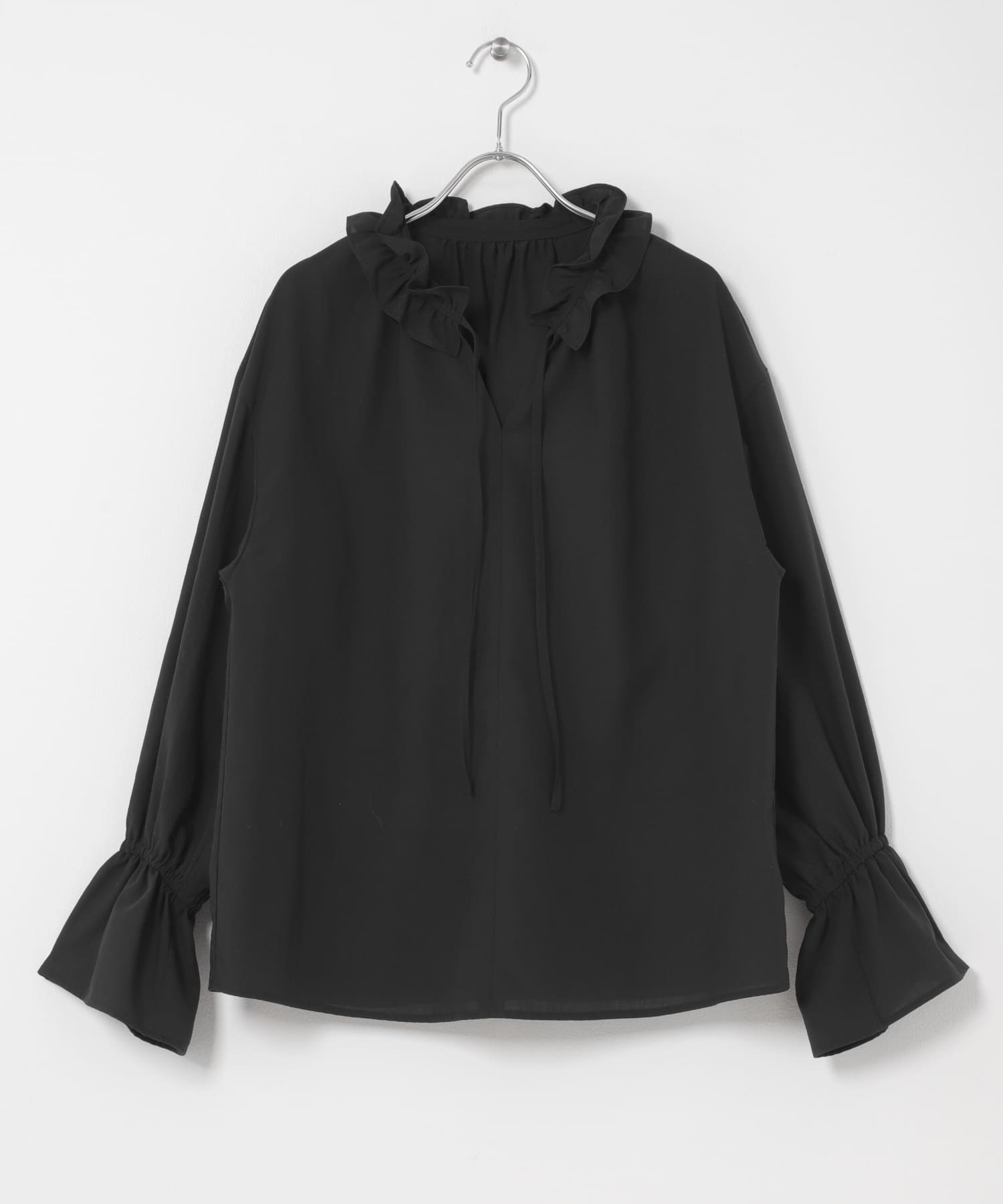 『イージーケア』フリルカラープルブラウス(楽着シリーズ) BLK Free