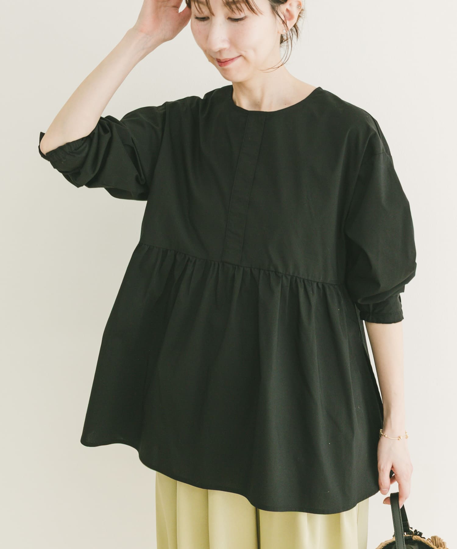 『UVカット/吸水速乾』ギャザーペプラムブラウス