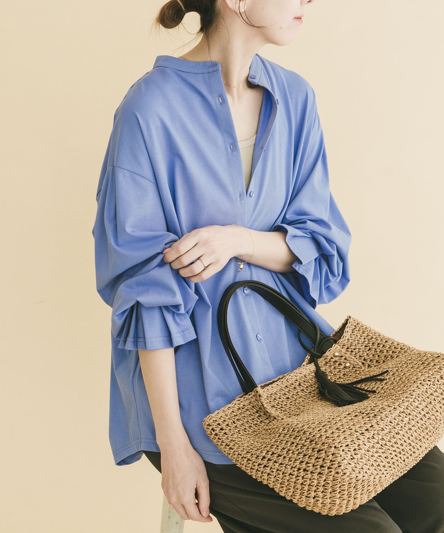 バンドカラーソデタックカットソー