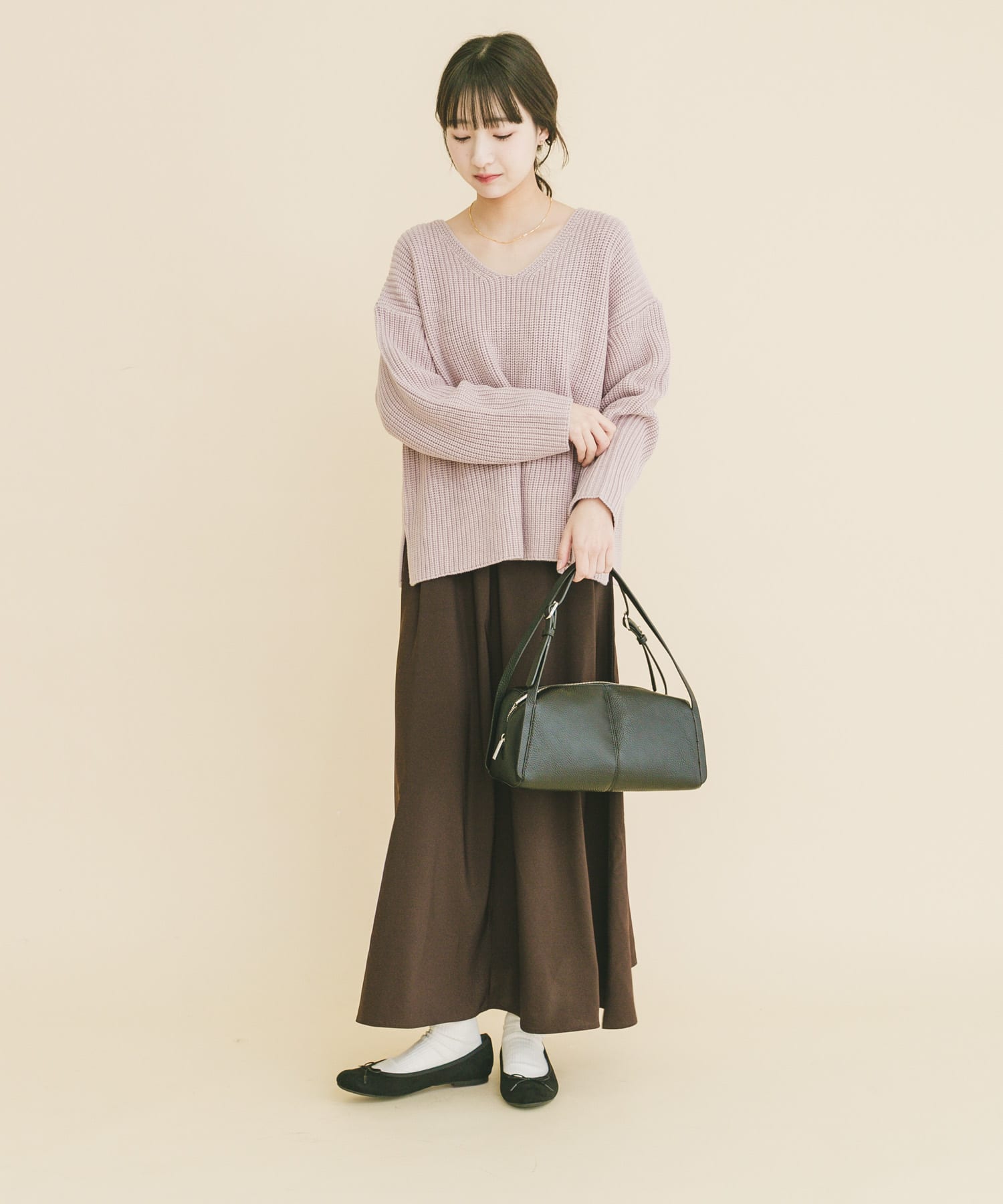 畦Vネックニット×キャミワンピースSET