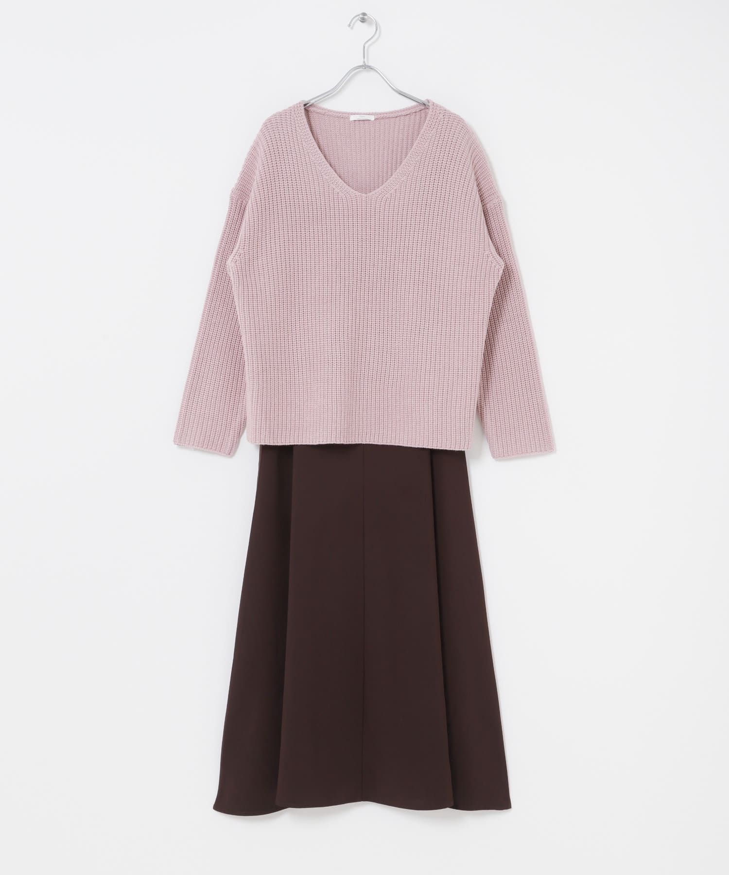 畦Vネックニット×キャミワンピースSET PNK Free