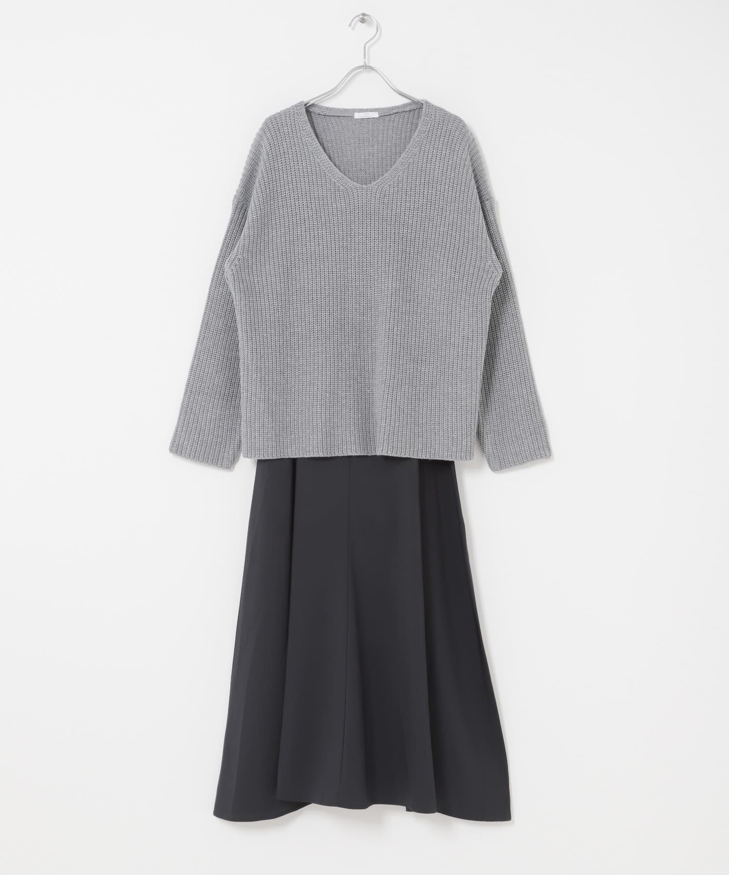 畦Vネックニット×キャミワンピースSET L.GRY Free