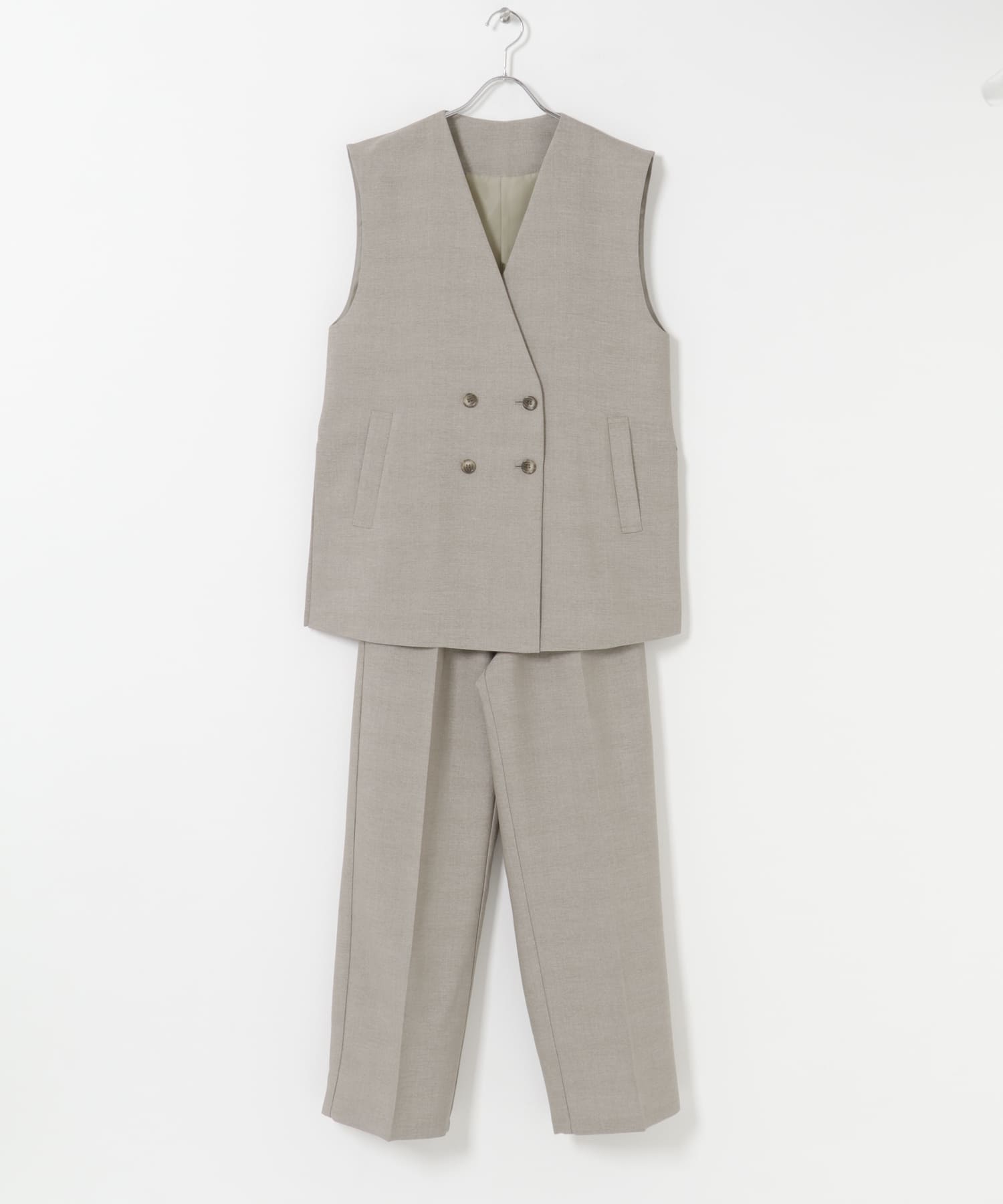 『UVカット/接触冷感』ホップサックジレ×パンツセット BEG Free