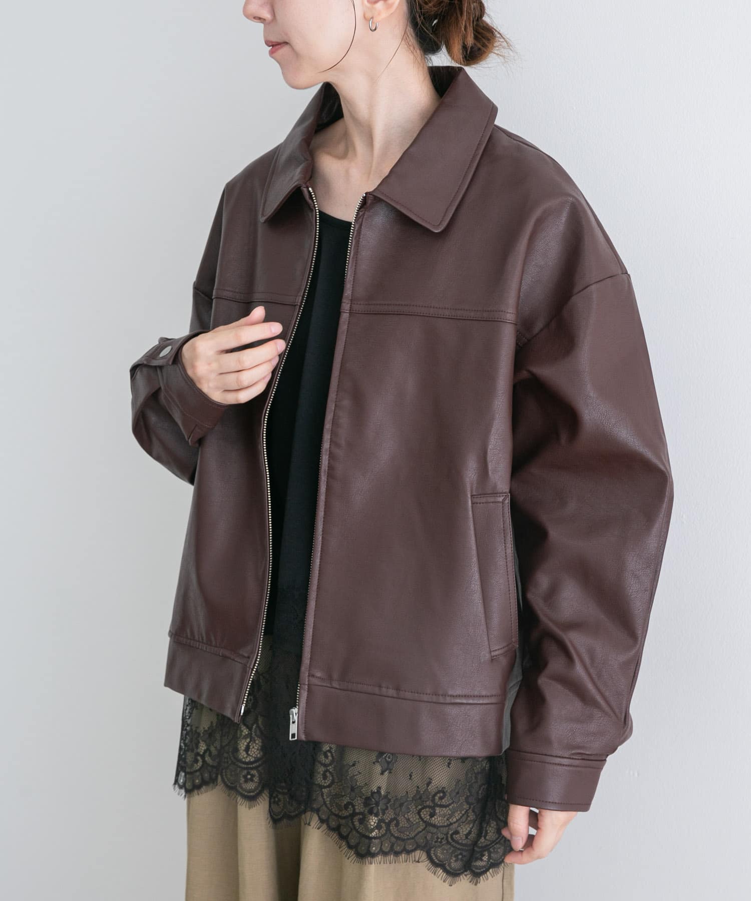 フェイクレザーZIPUPブルゾン