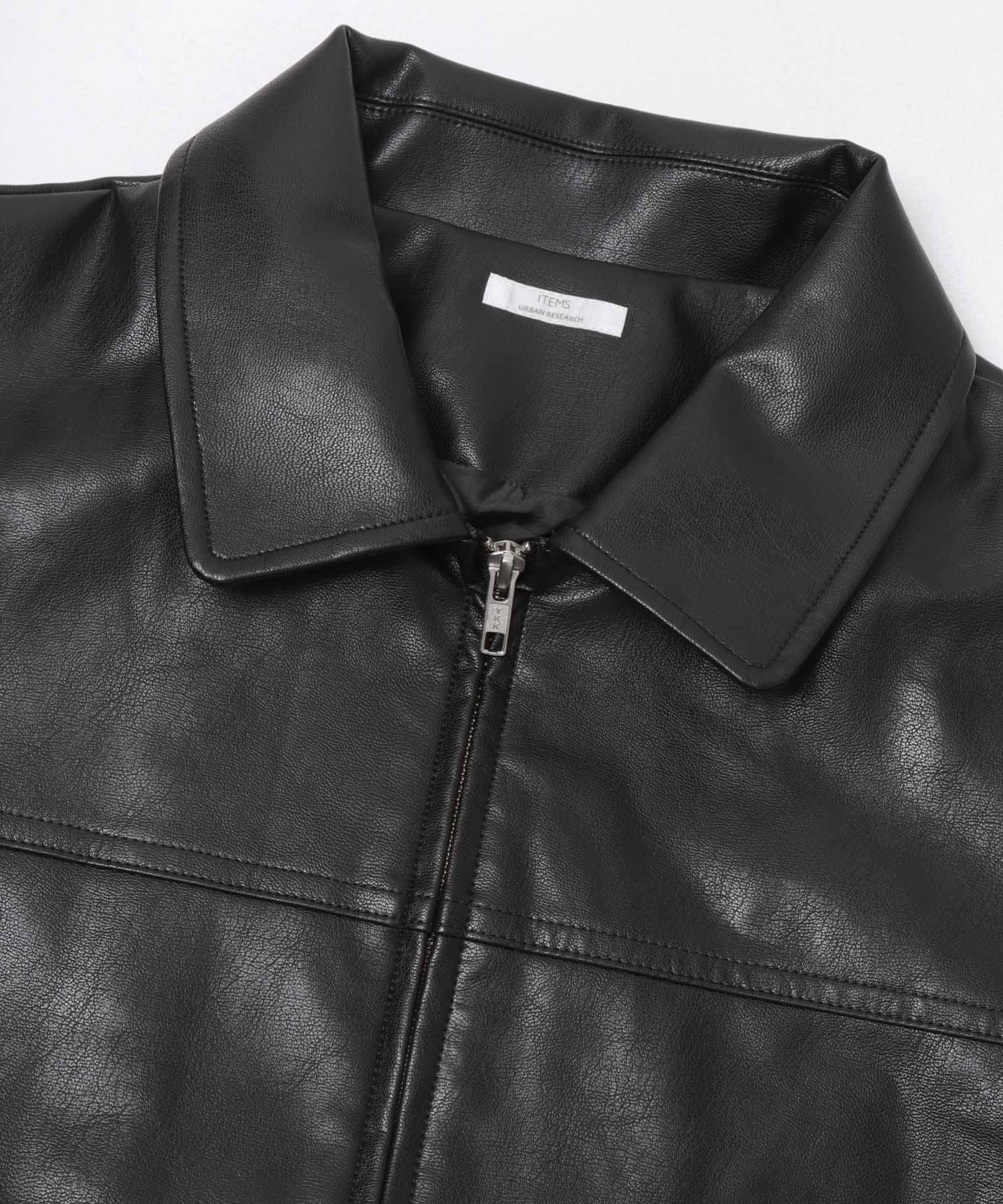 フェイクレザーZIPUPブルゾン BLK Free