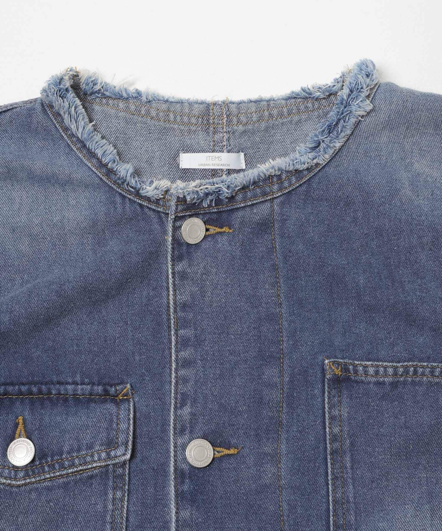 デニムオーバーノーカラージャケット BLU Free