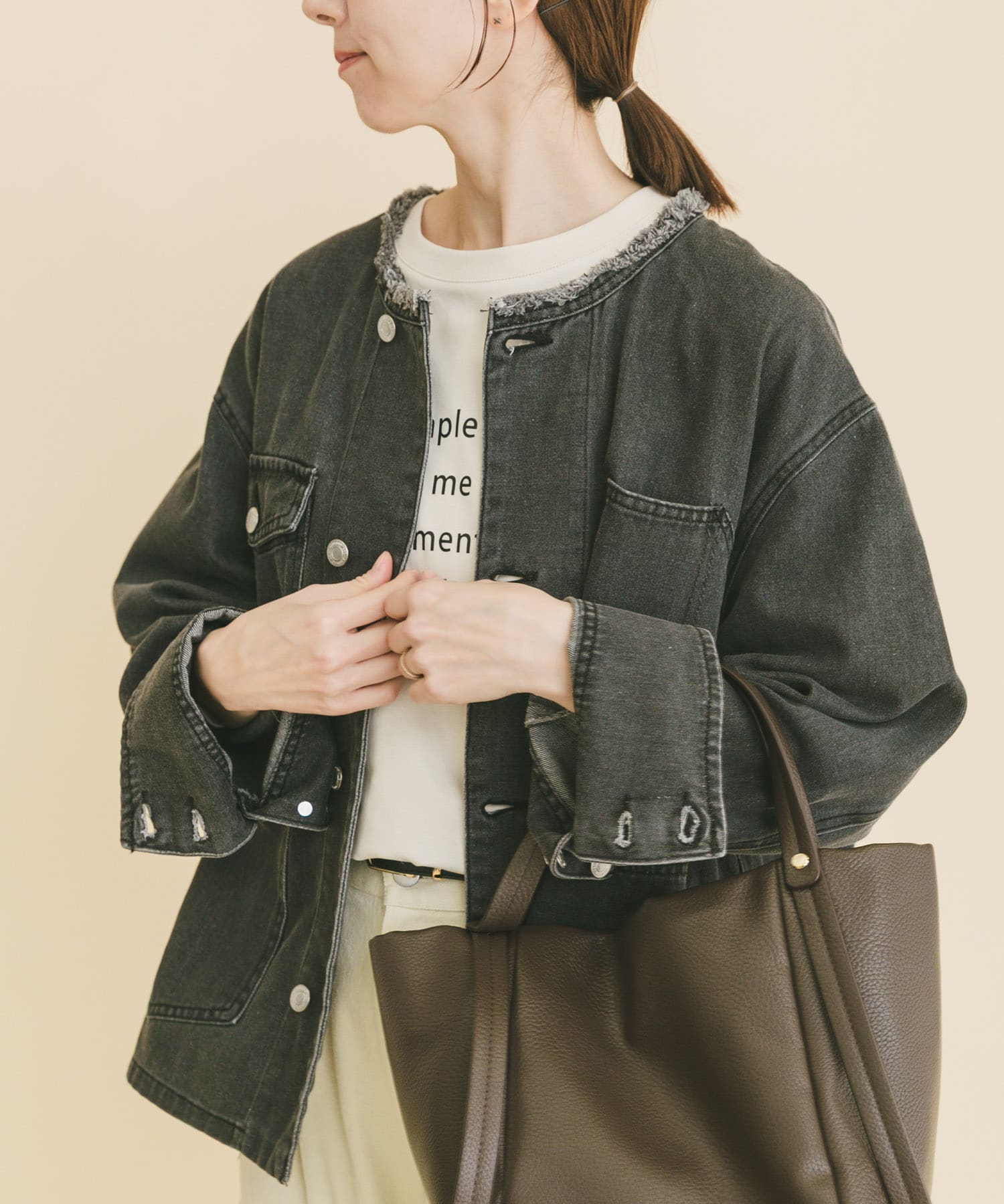 デニムオーバーノーカラージャケット