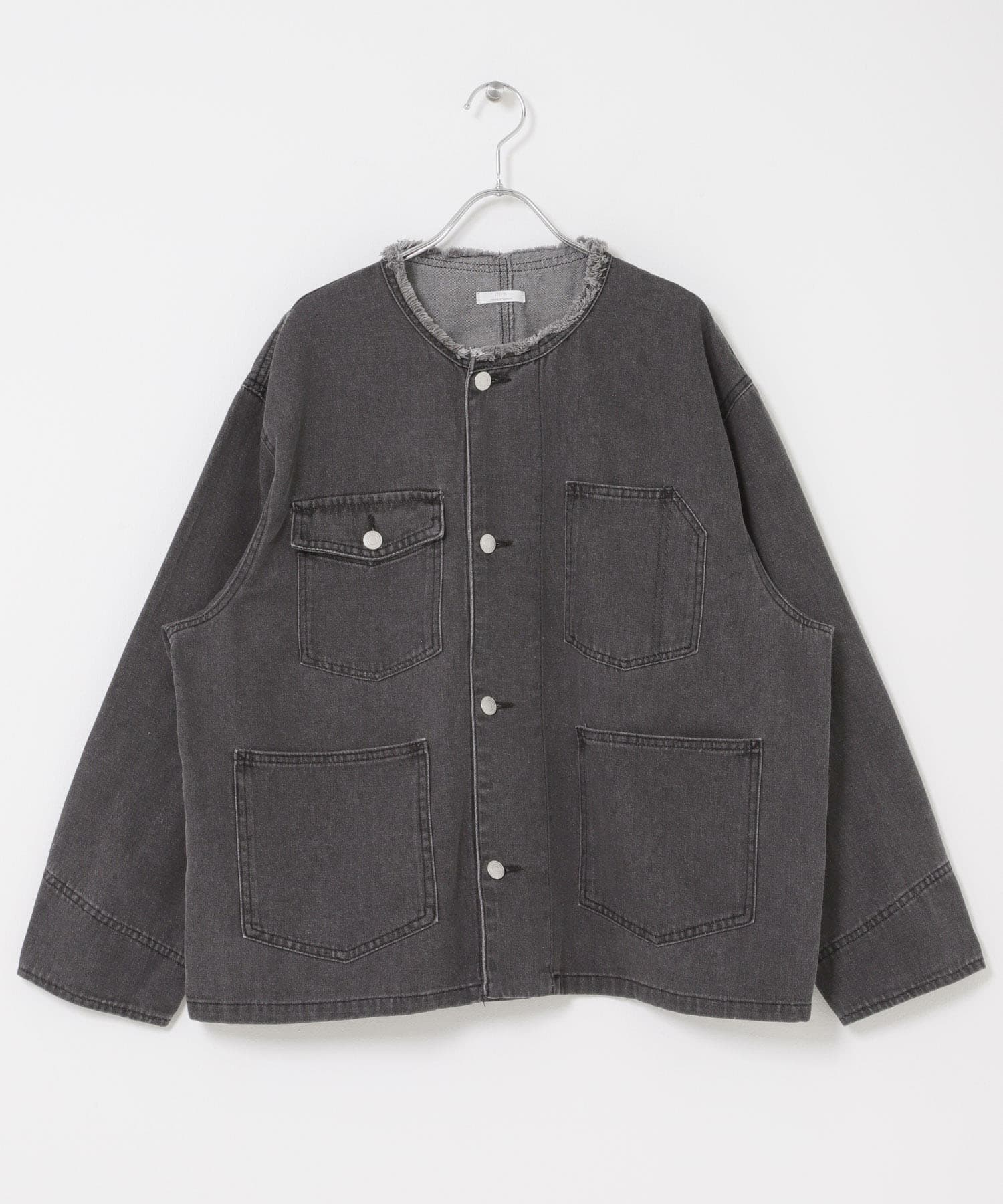 デニムオーバーノーカラージャケット GRY Free