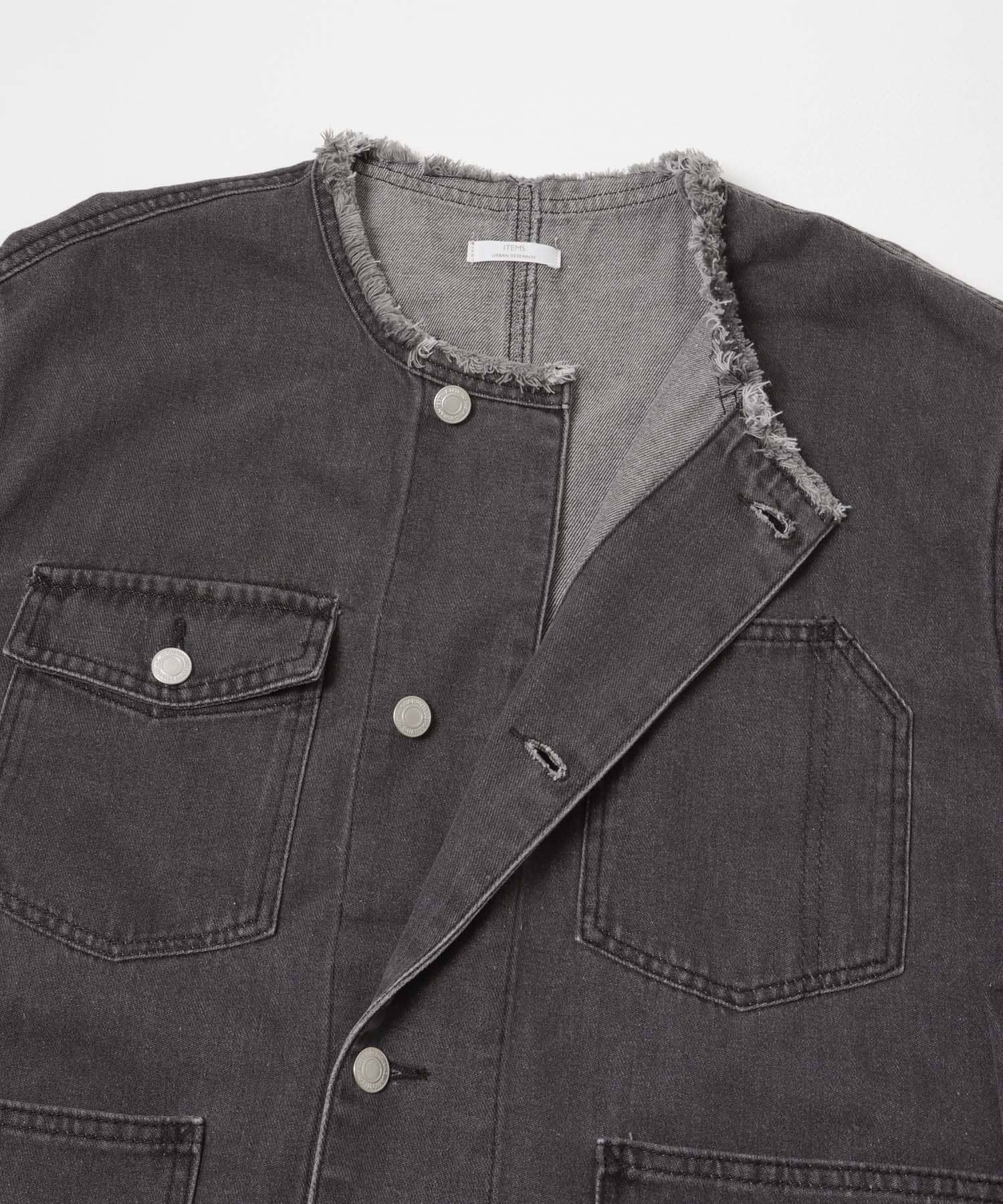 デニムオーバーノーカラージャケット GRY Free