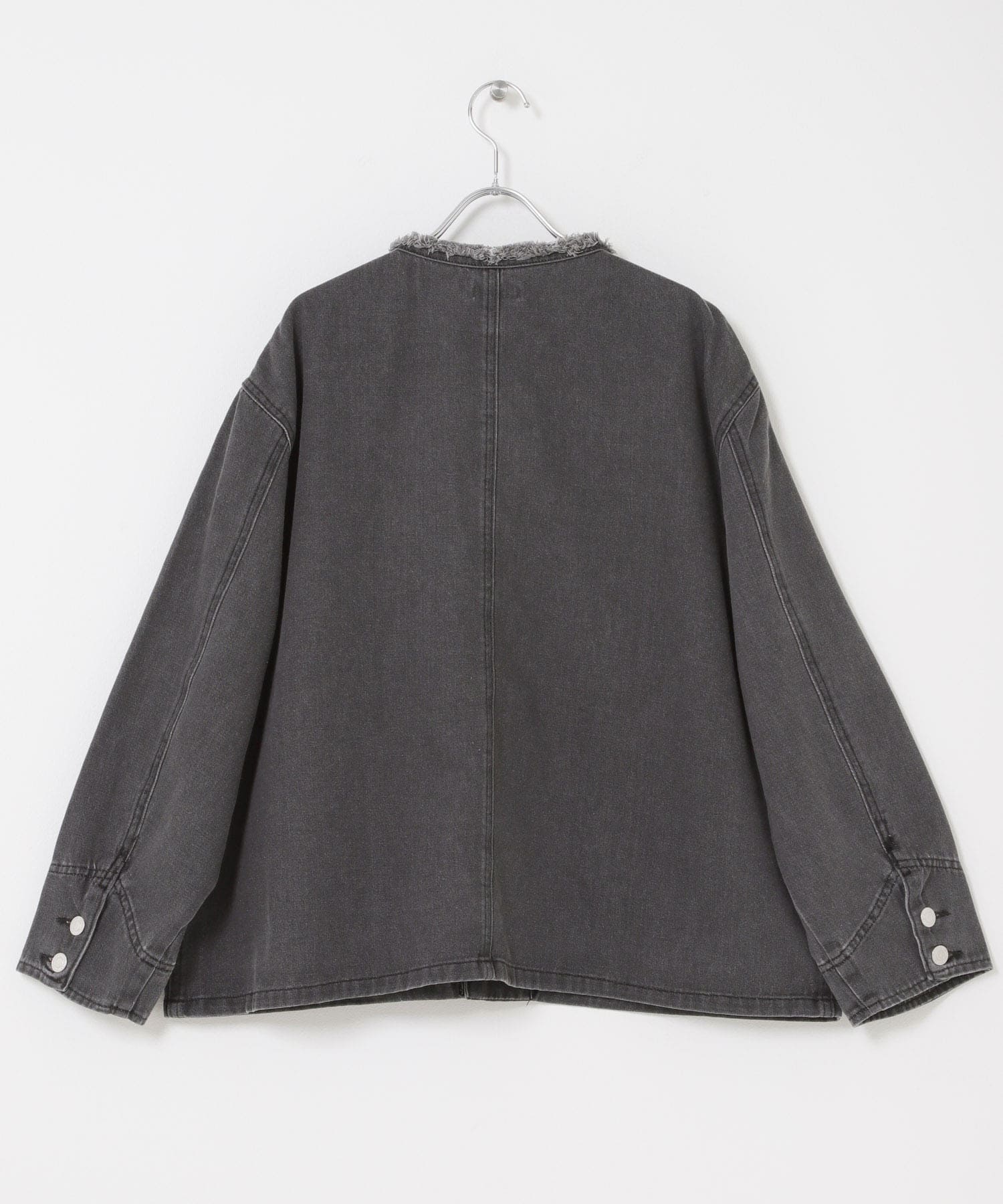 デニムオーバーノーカラージャケット GRY Free