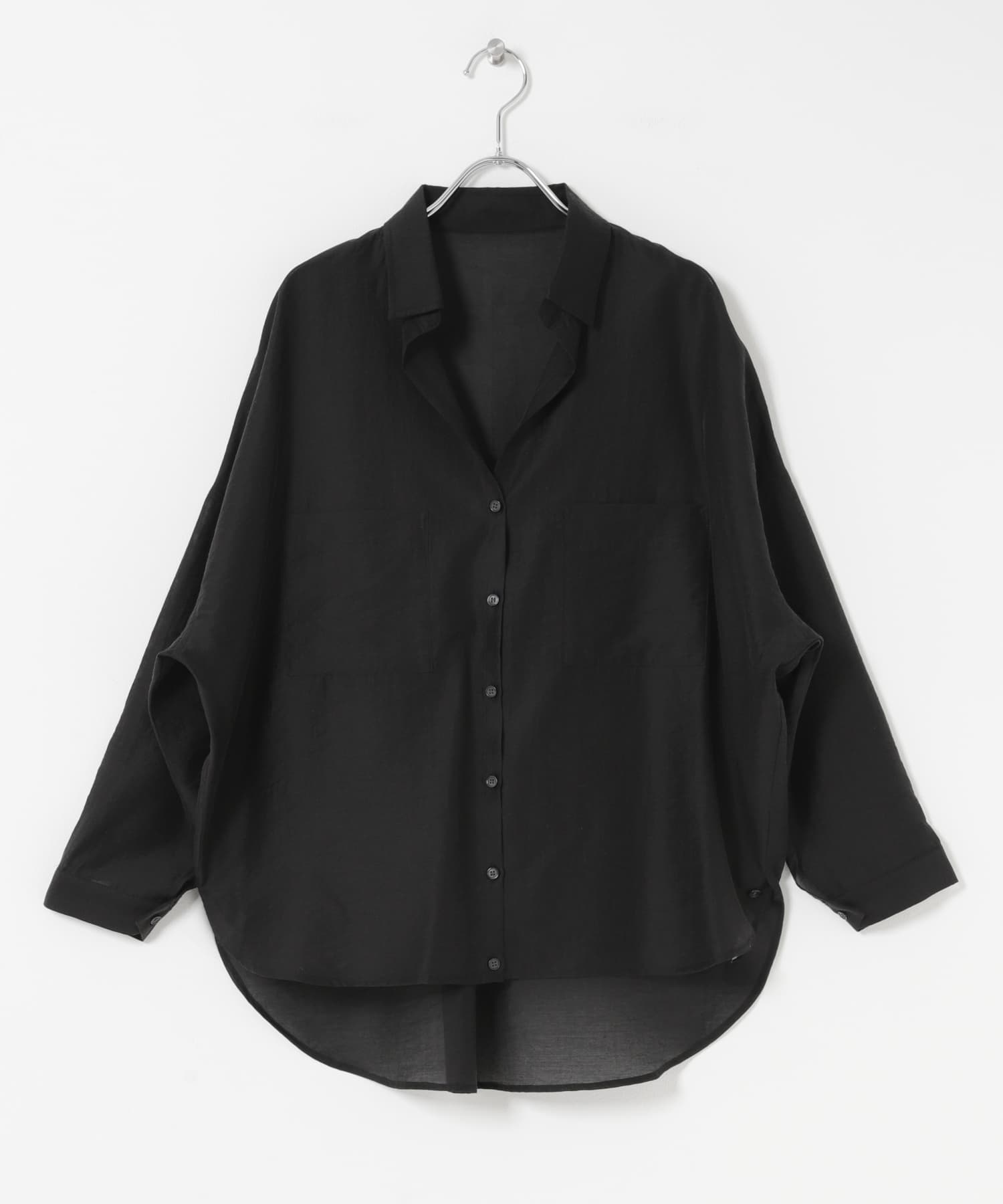シアーポケットスキッパーシャツ BLK Free