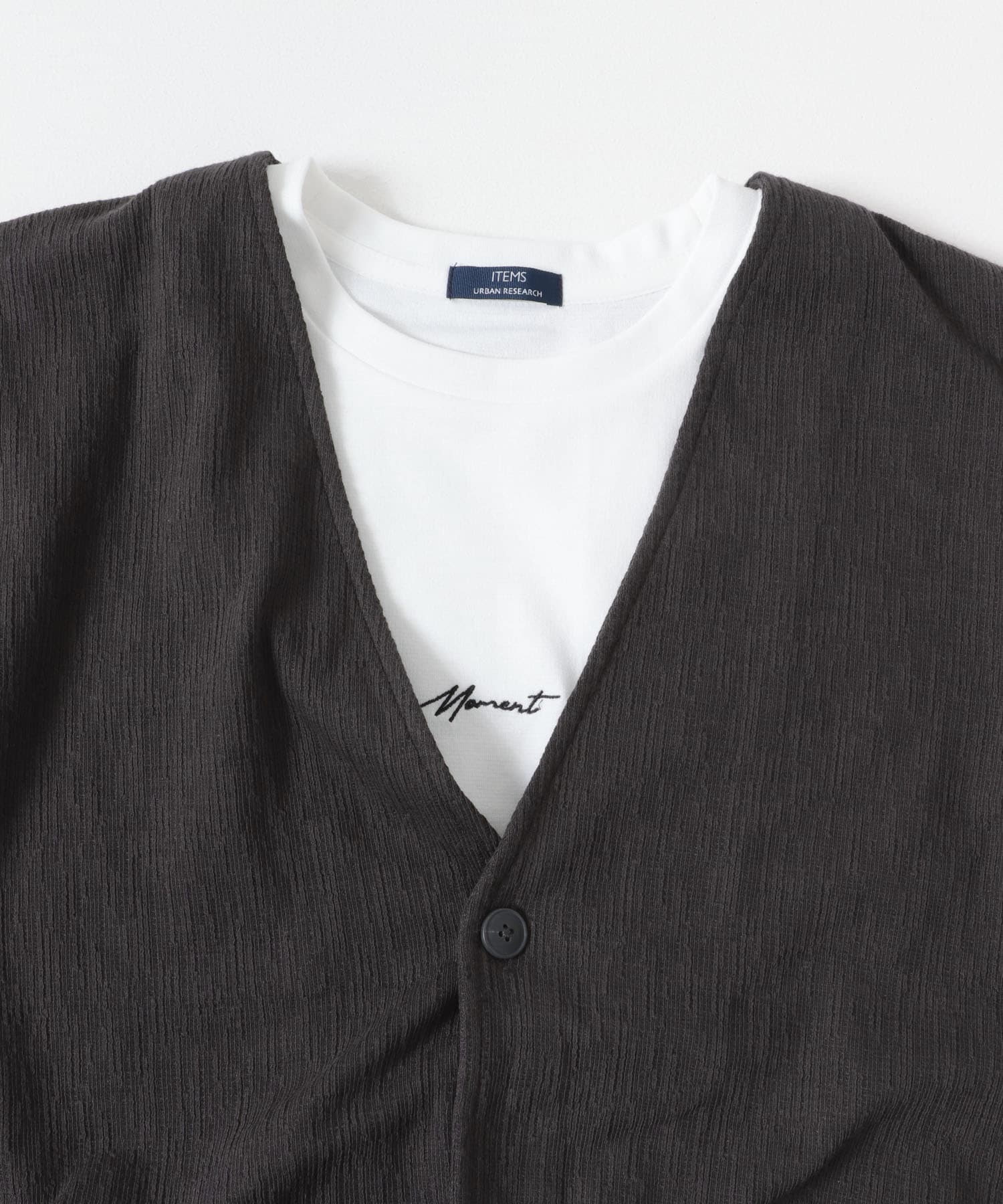 ストレッチイージーカーディガン＋刺繍Tシャツセット CHA M