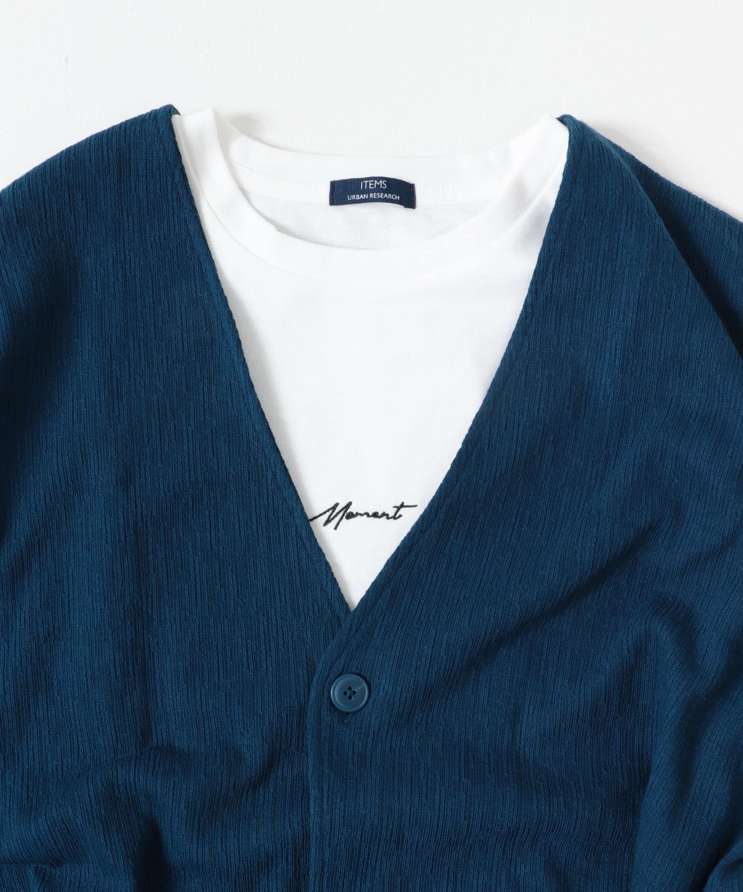 ストレッチイージーカーディガン＋刺繍Tシャツセット NVY M