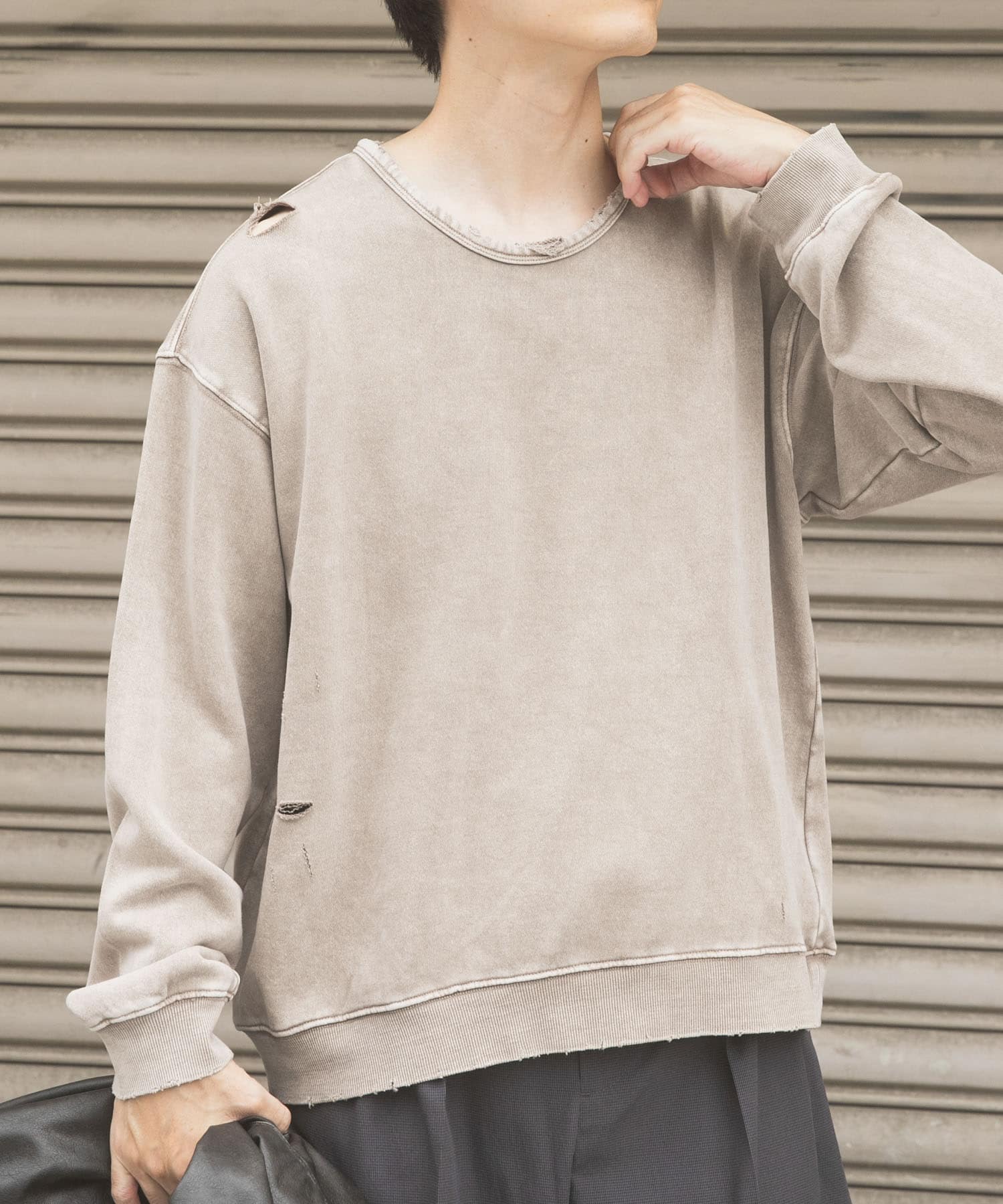 ダメージ裏毛 クルーネックスウェット