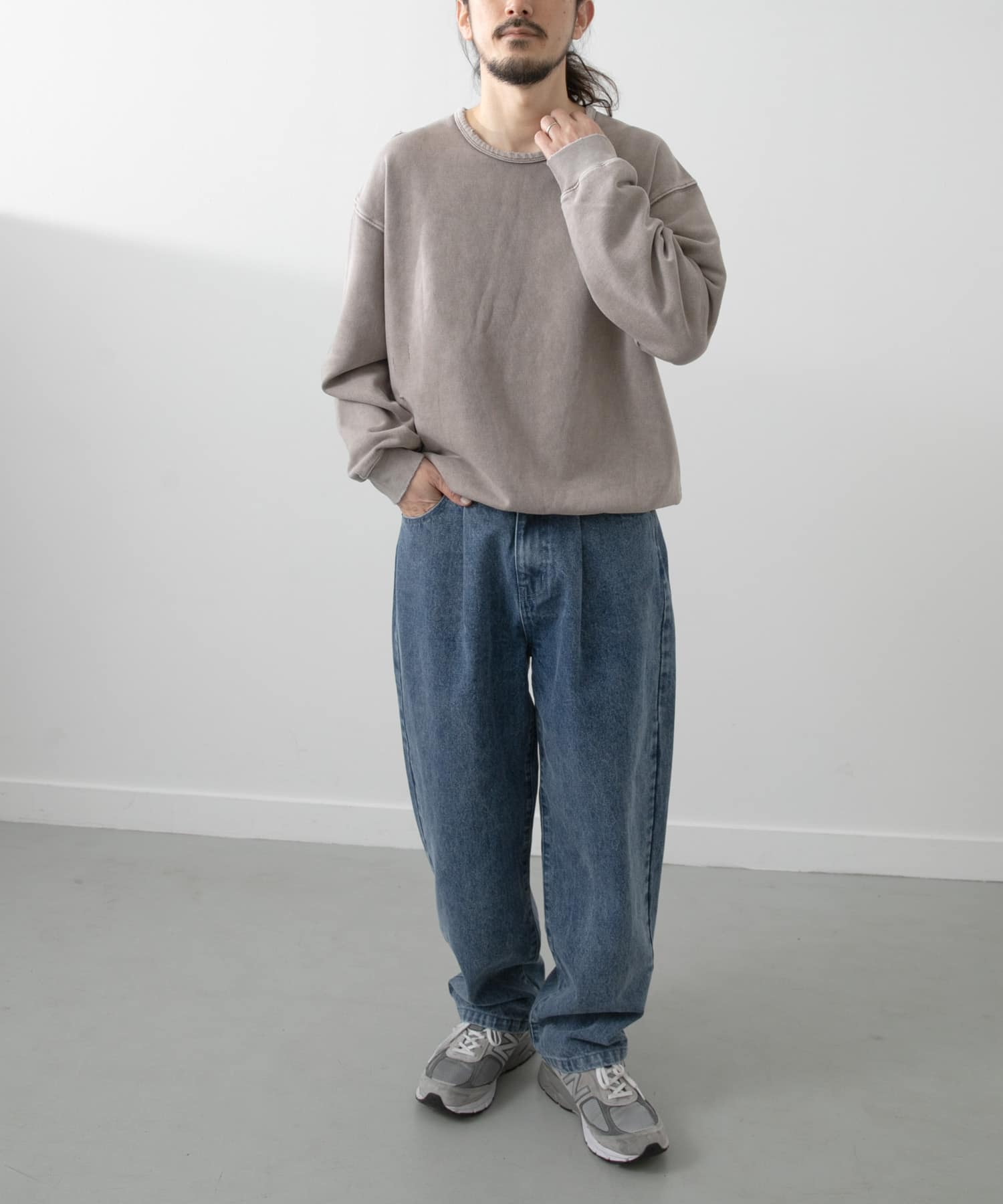 ダメージ裏毛 クルーネックスウェット BEG L