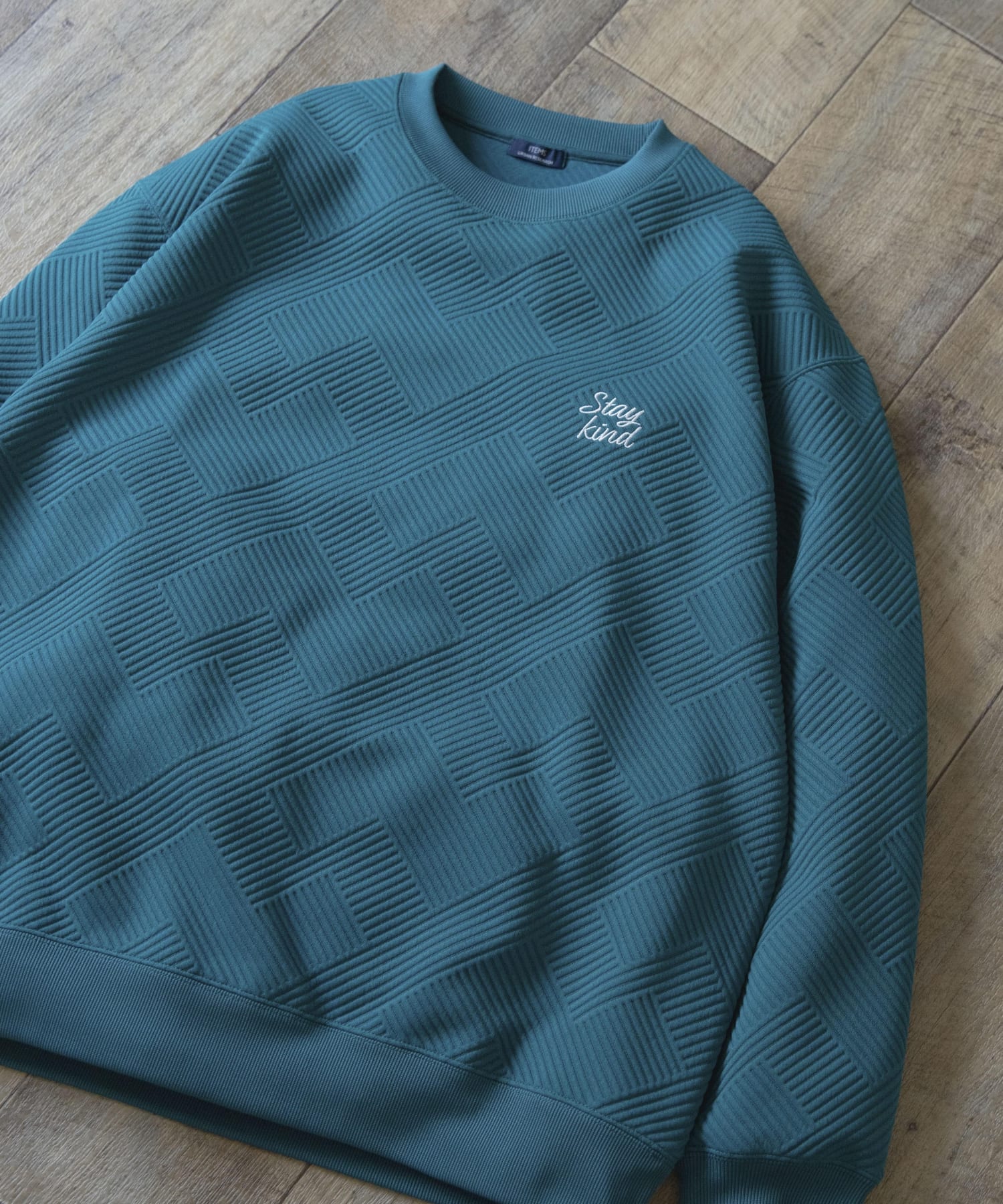 刺繍ジャカードロングスリーブカットソー BLUEGREEN M