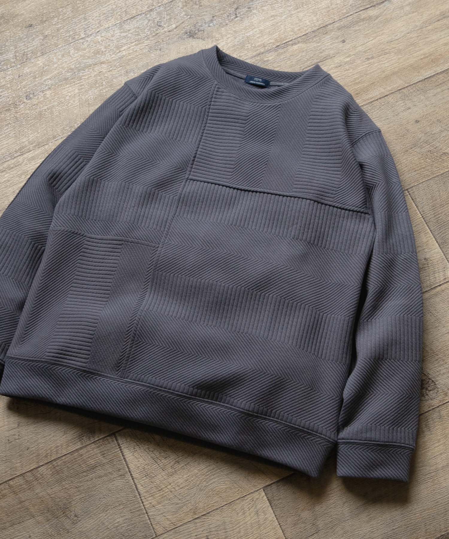 キリカエ ジャカード クルーネックtops BLUEGRAY M