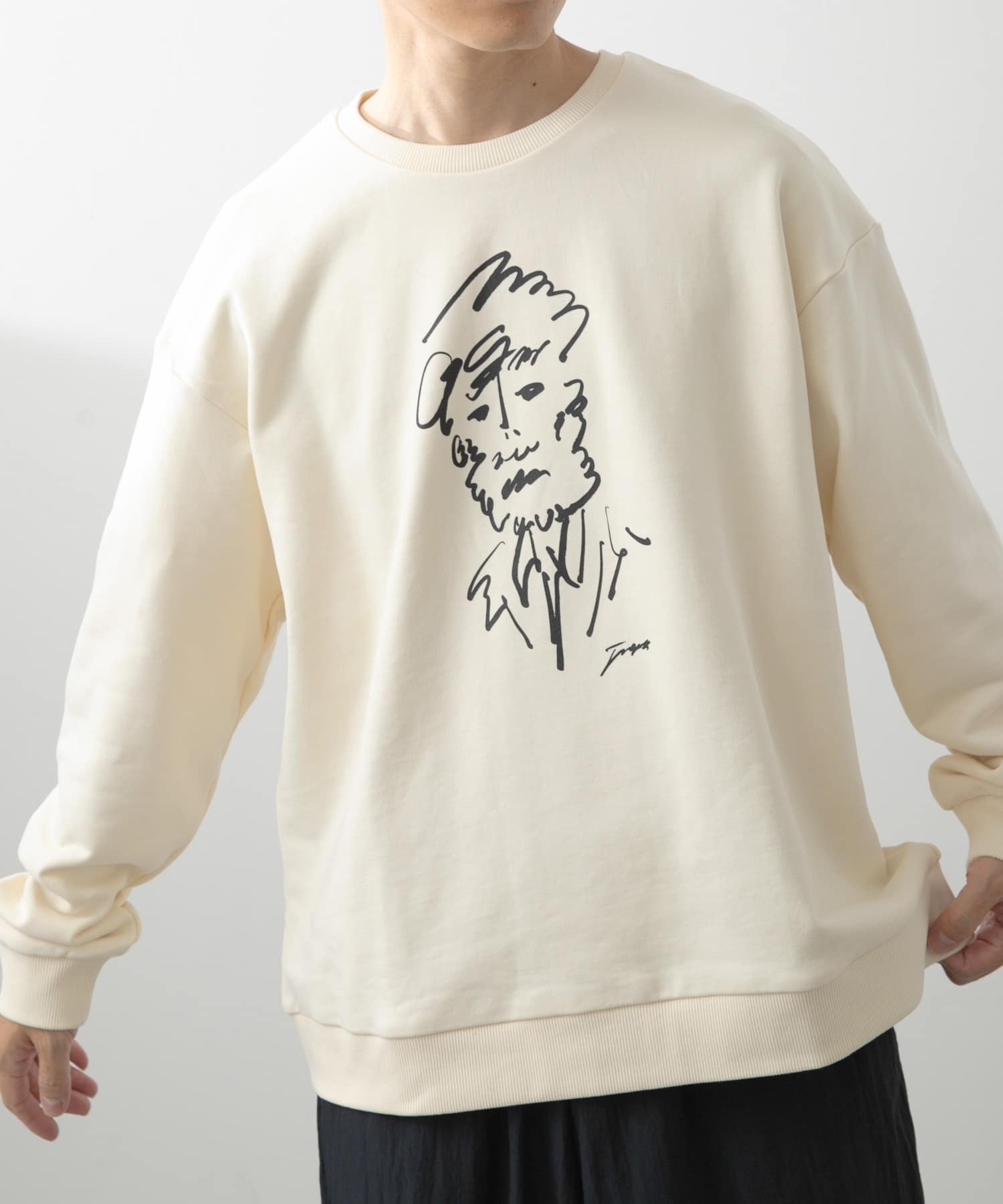 フレンチアートプリントクルーネックスウェット