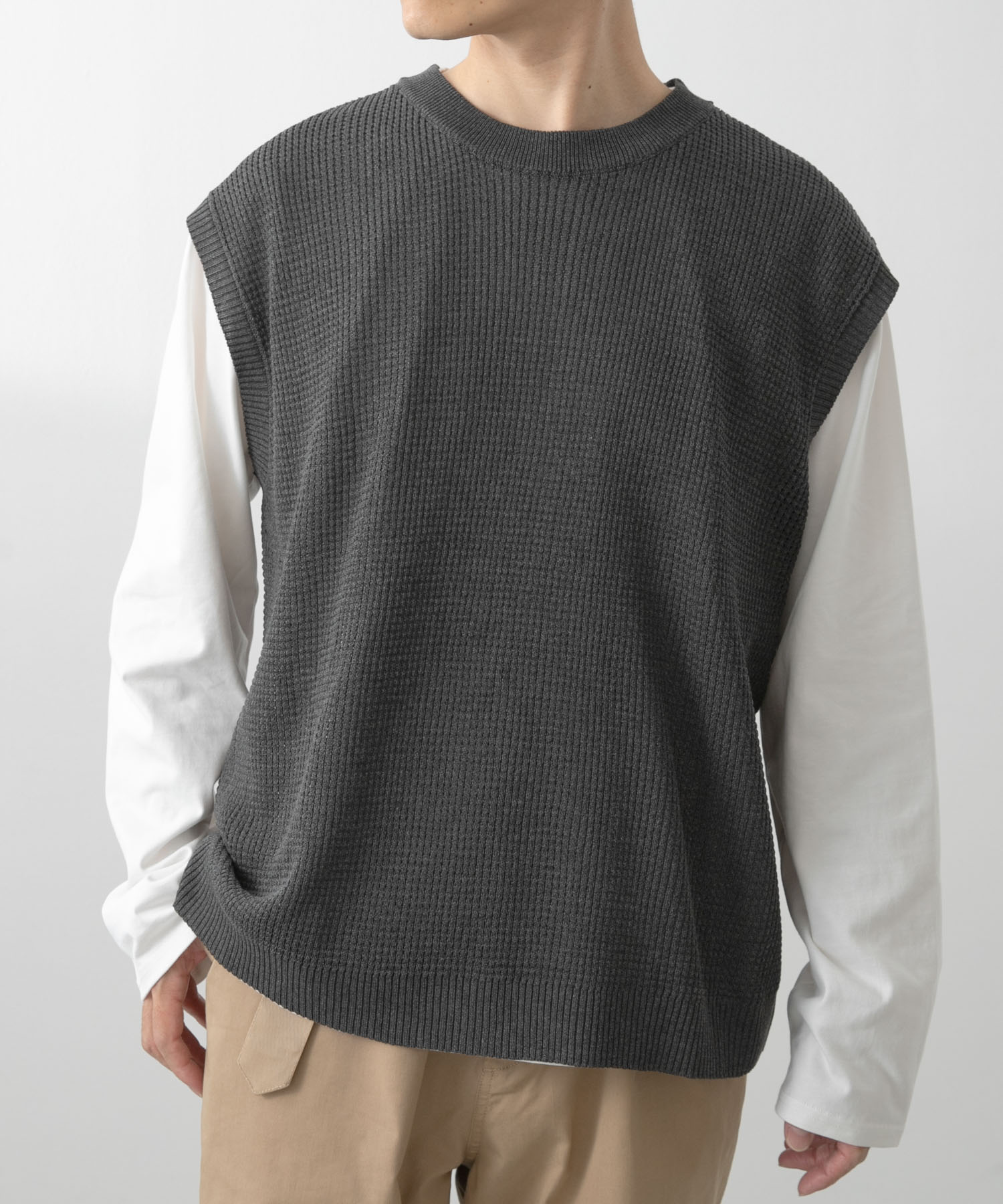 ワッフルニットベスト＋ロングTシャツSET
