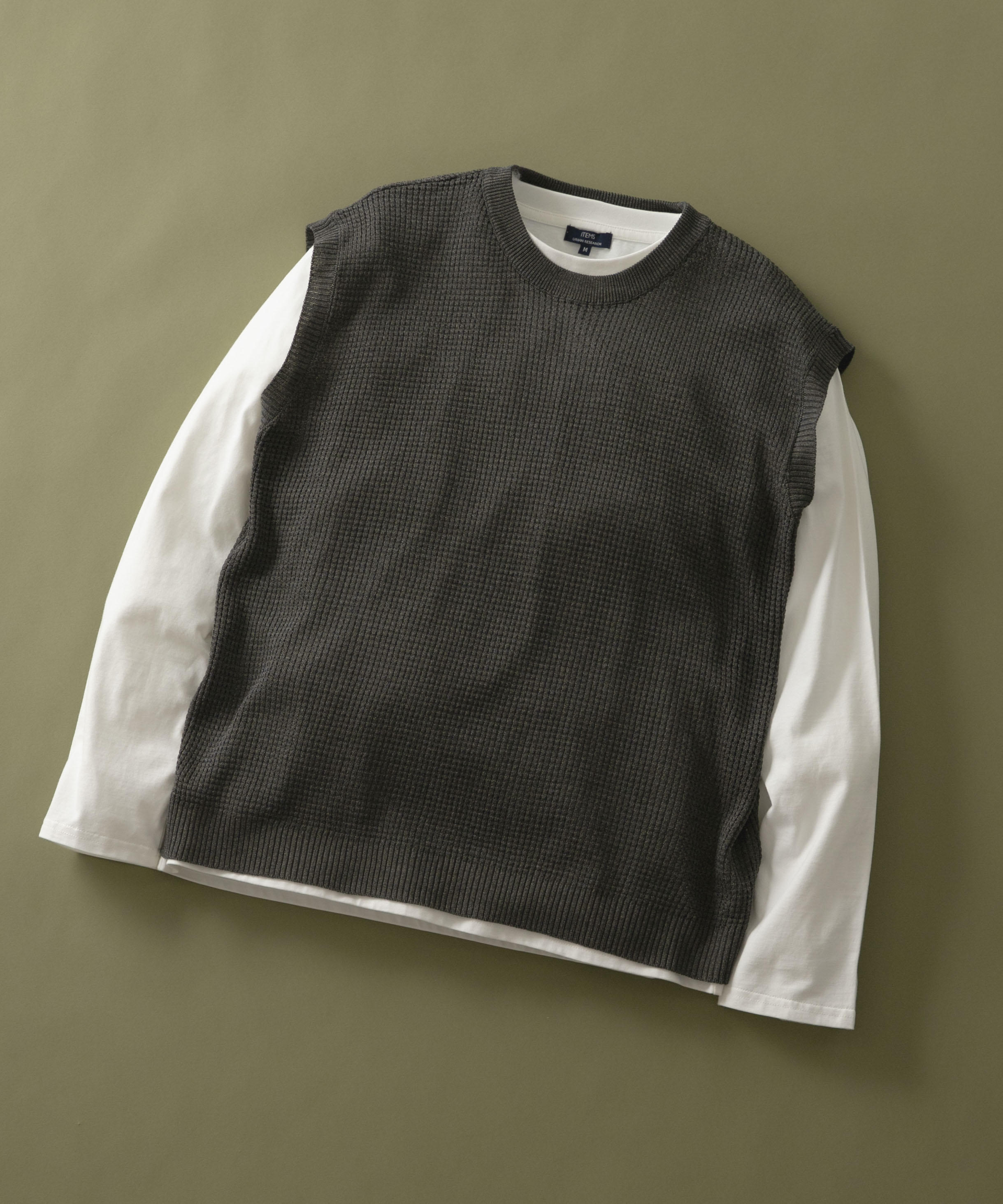 ワッフルニットベスト＋ロングTシャツSET