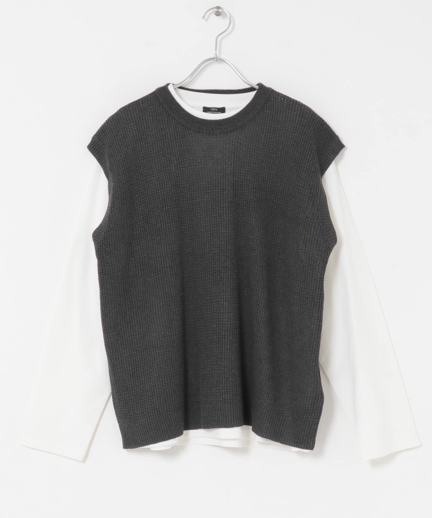 ワッフルニットベスト＋ロングTシャツSET CHA M