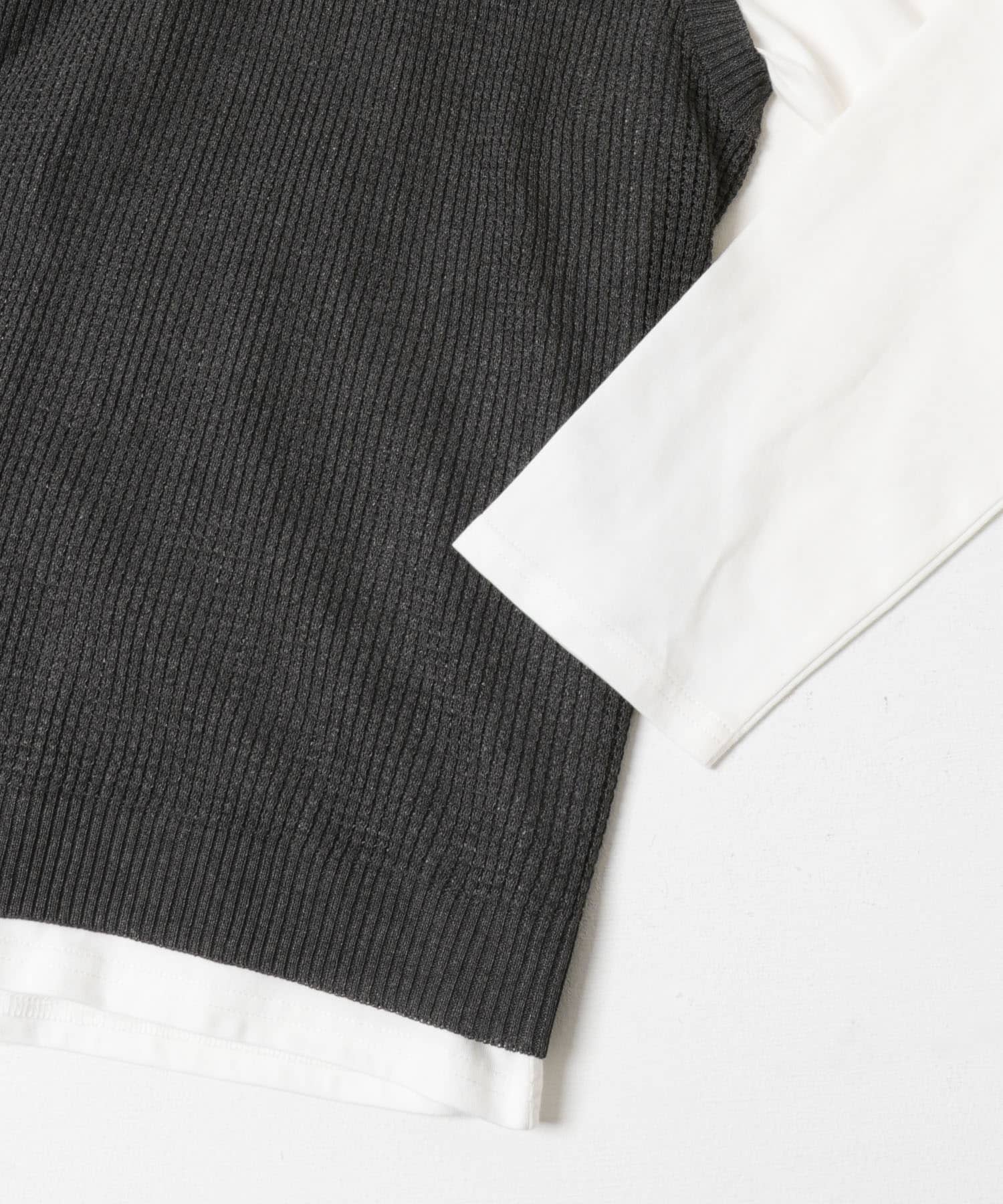 ワッフルニットベスト＋ロングTシャツSET CHA M